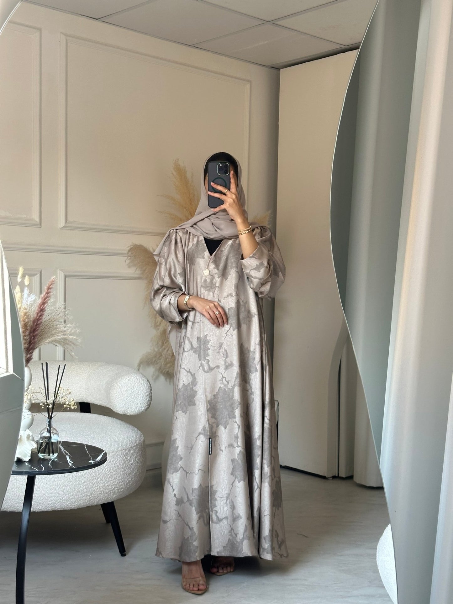 C 0753 Tan Printed Abaya