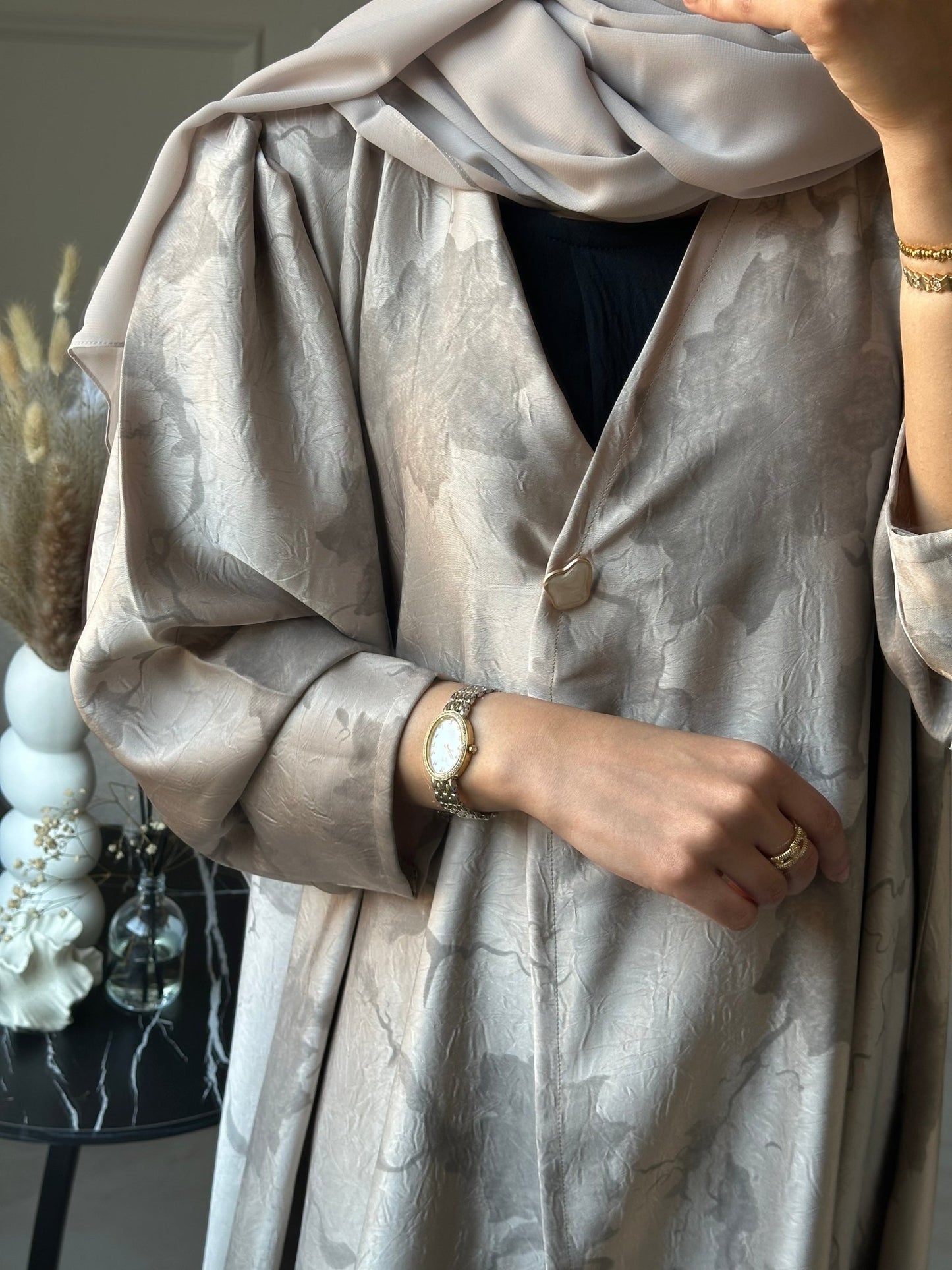 C 0753 Tan Printed Abaya