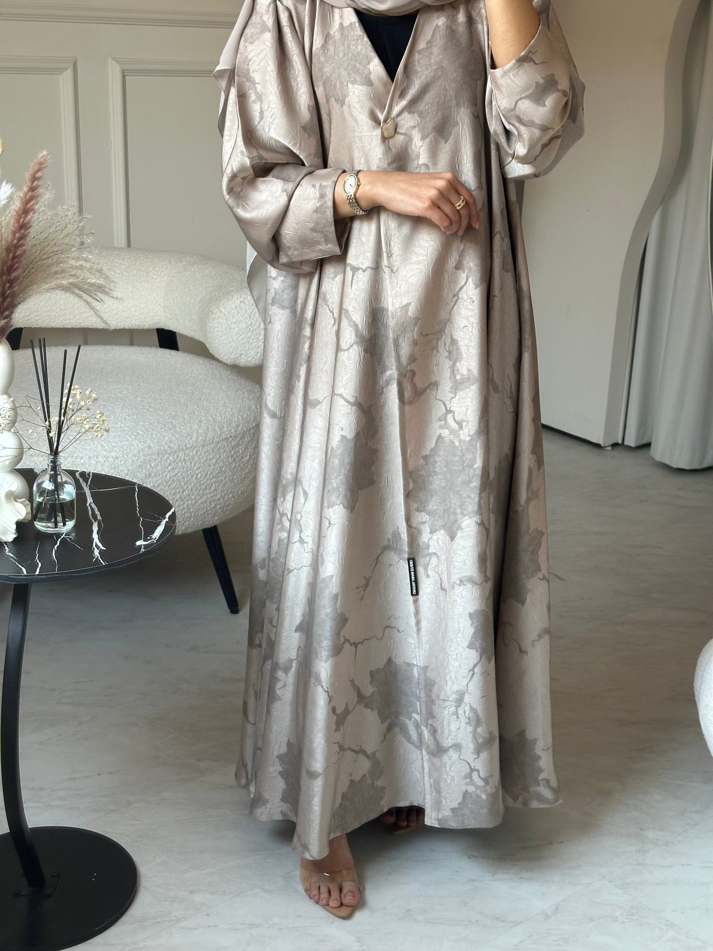 C 0753 Tan Printed Abaya