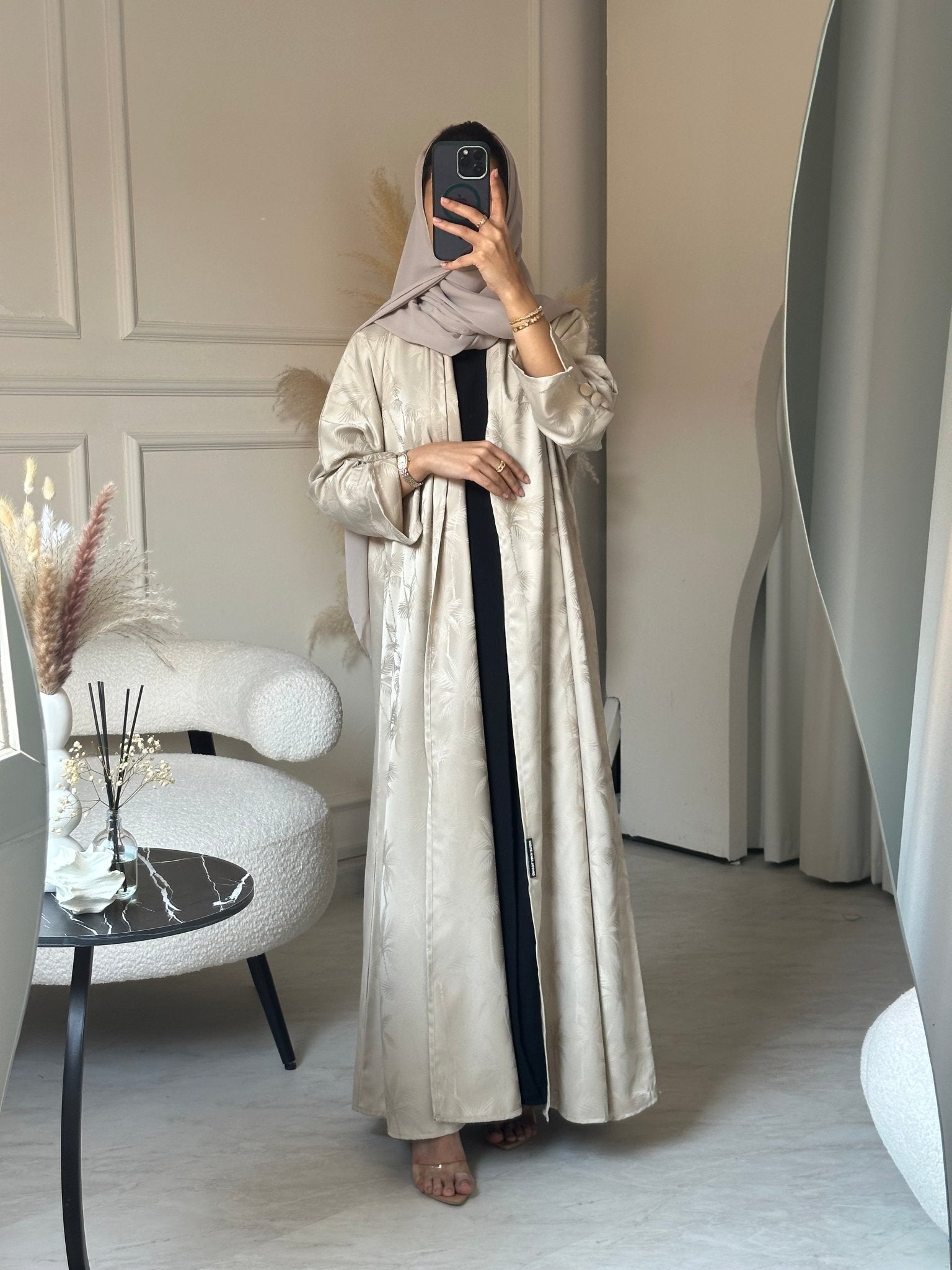 C 0754 - 01 Beige Printed Abaya