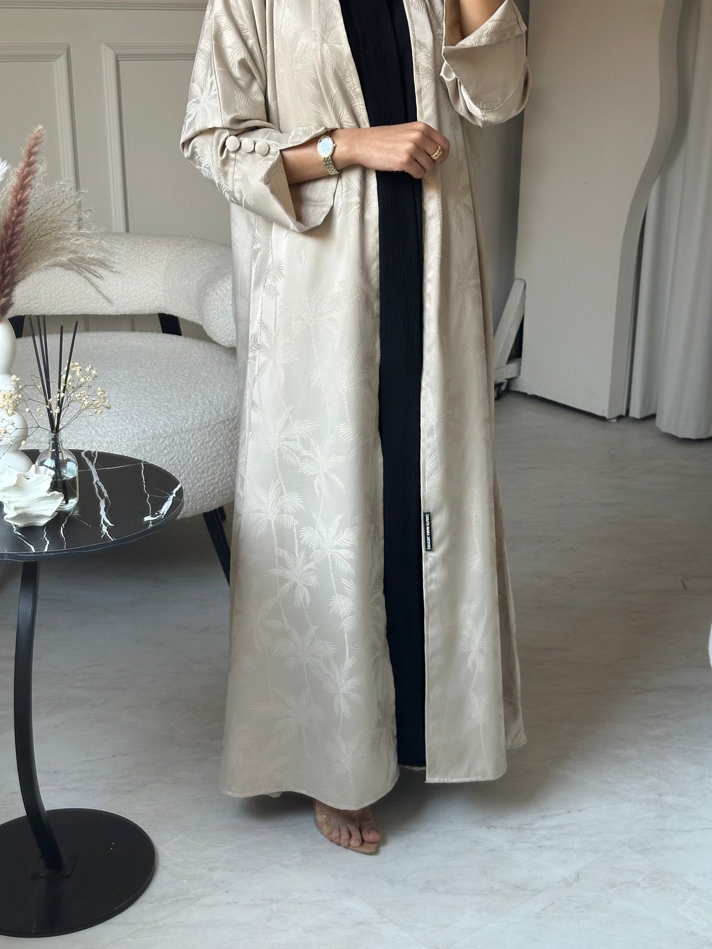 C 0754 - 01 Beige Printed Abaya