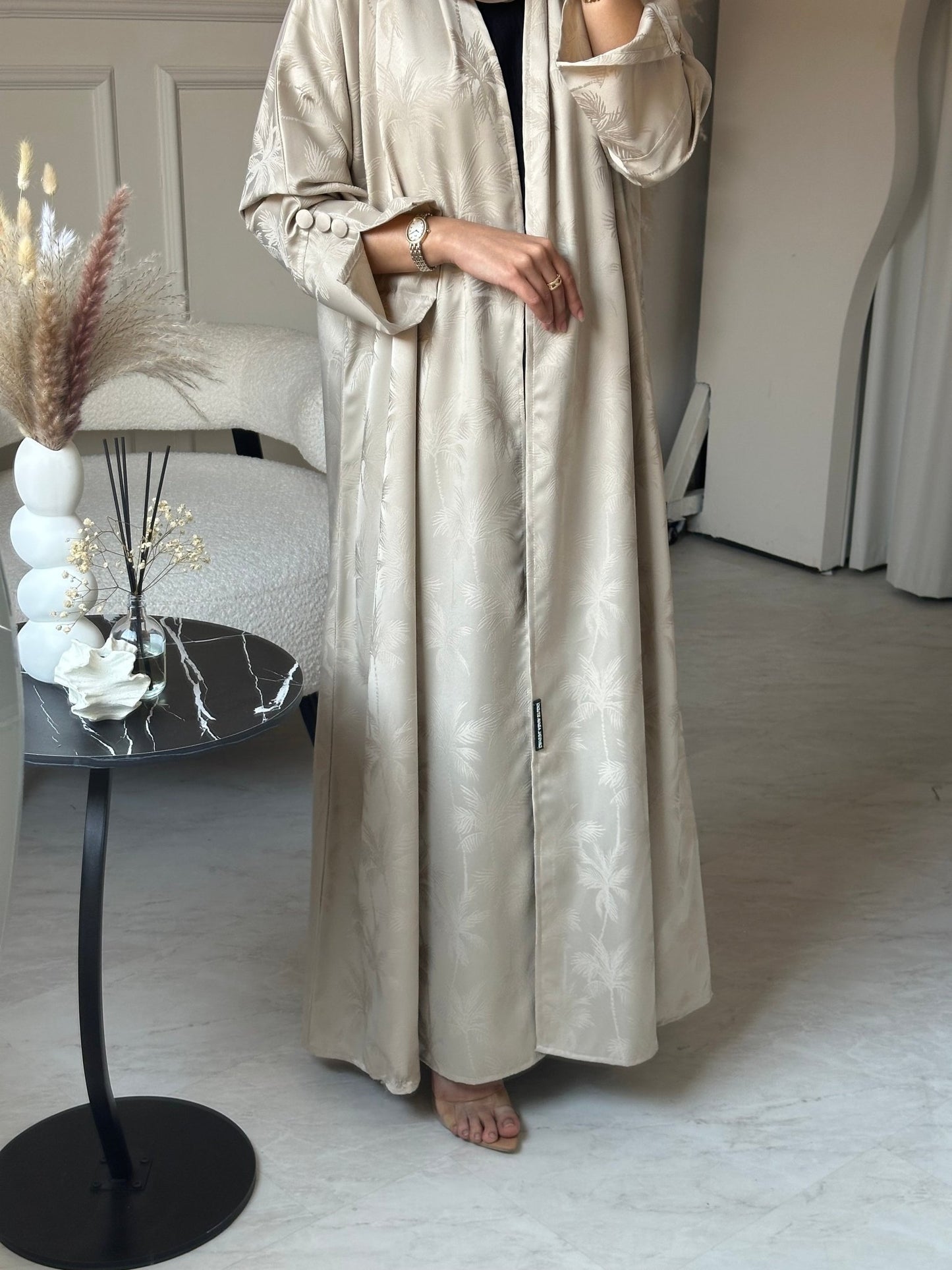 C 0754 - 01 Beige Printed Abaya