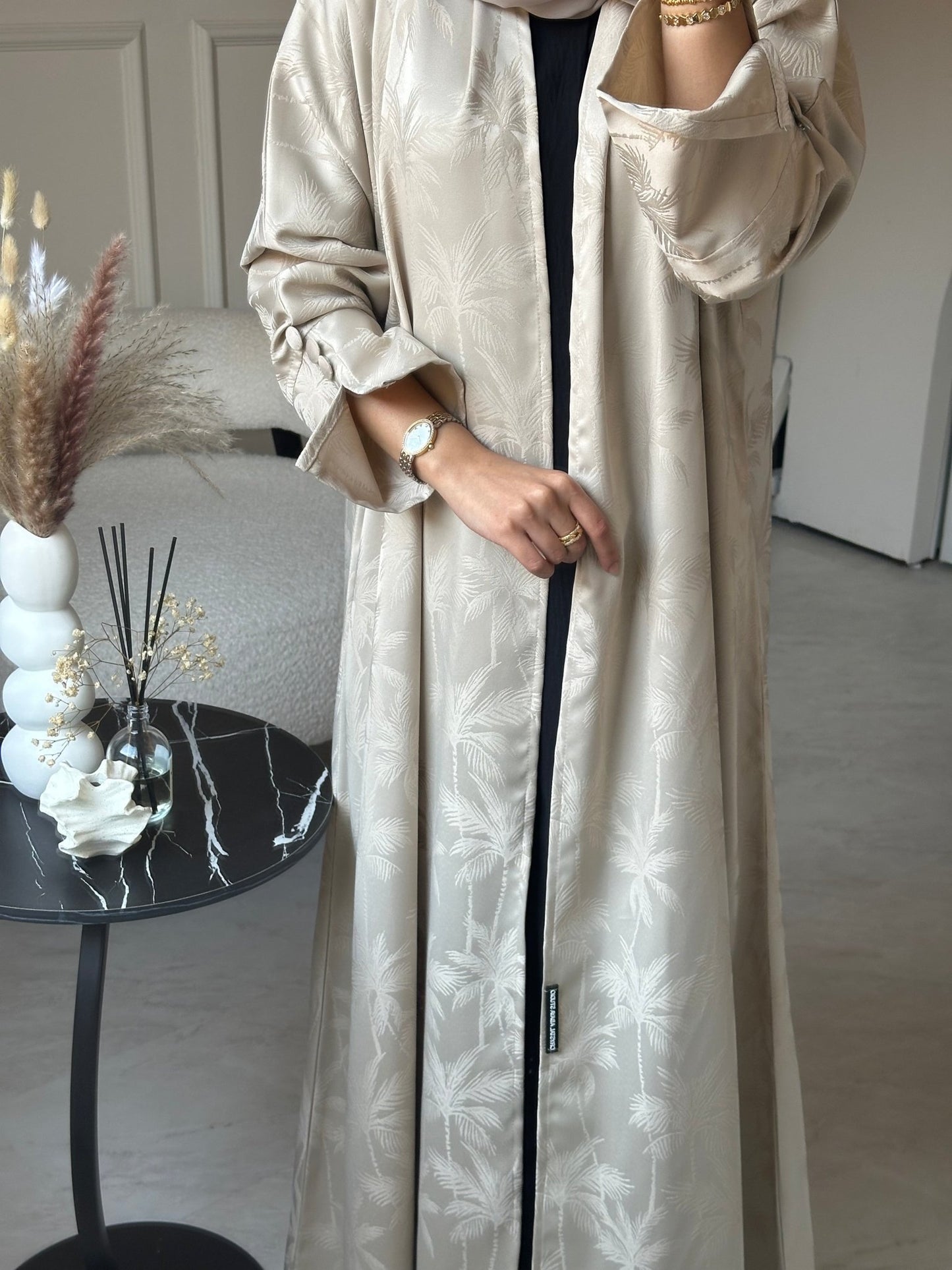 C 0754 - 01 Beige Printed Abaya