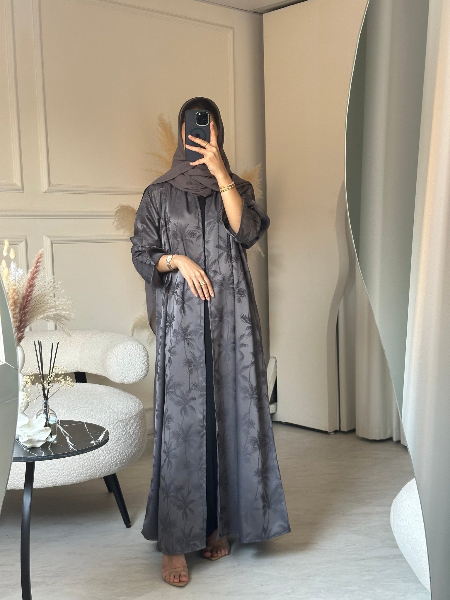 C 0754 - 03 Dark Grey Printed Abaya