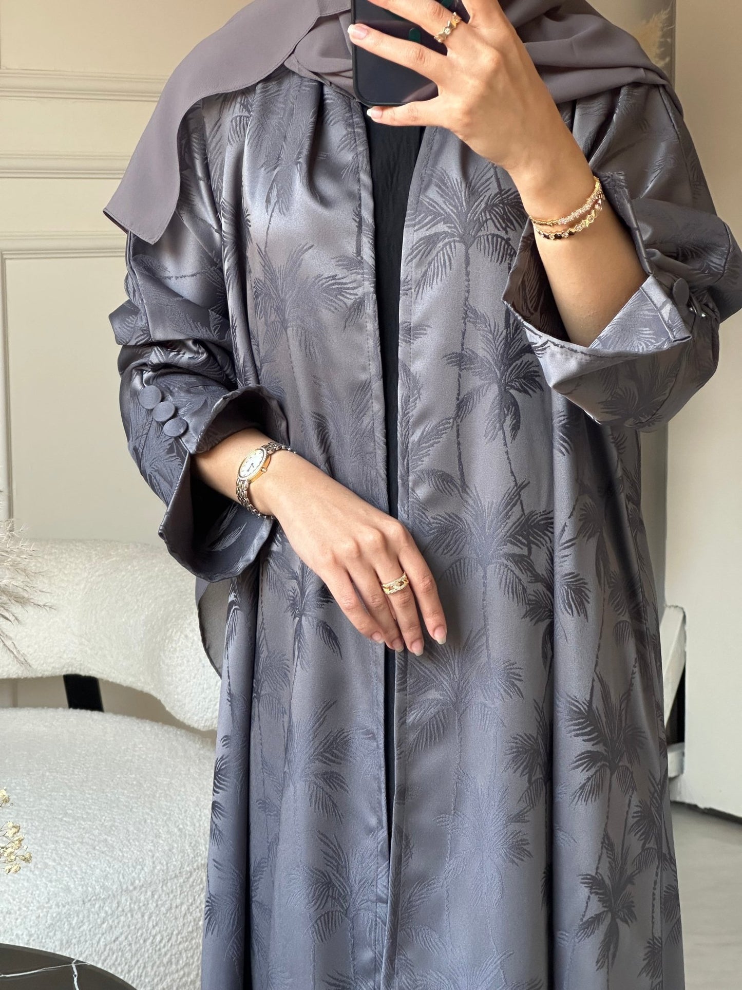 C 0754 - 03 Dark Grey Printed Abaya