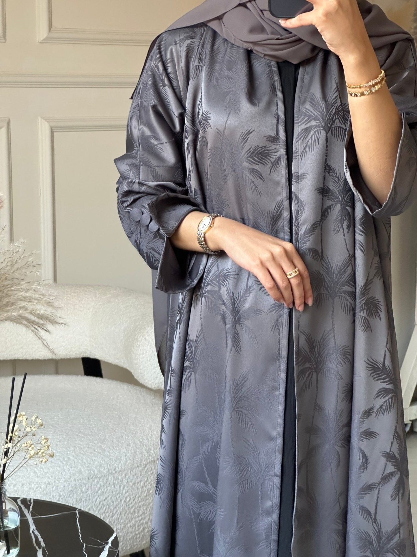 C 0754 - 03 Dark Grey Printed Abaya