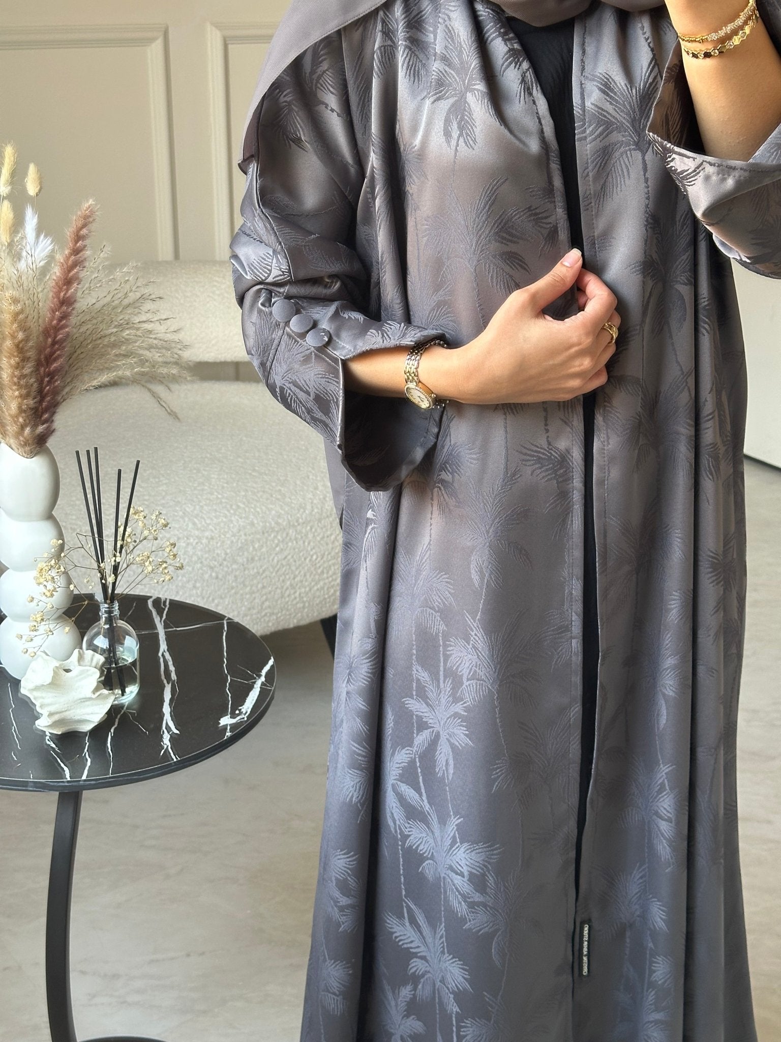 C 0754 - 03 Dark Grey Printed Abaya