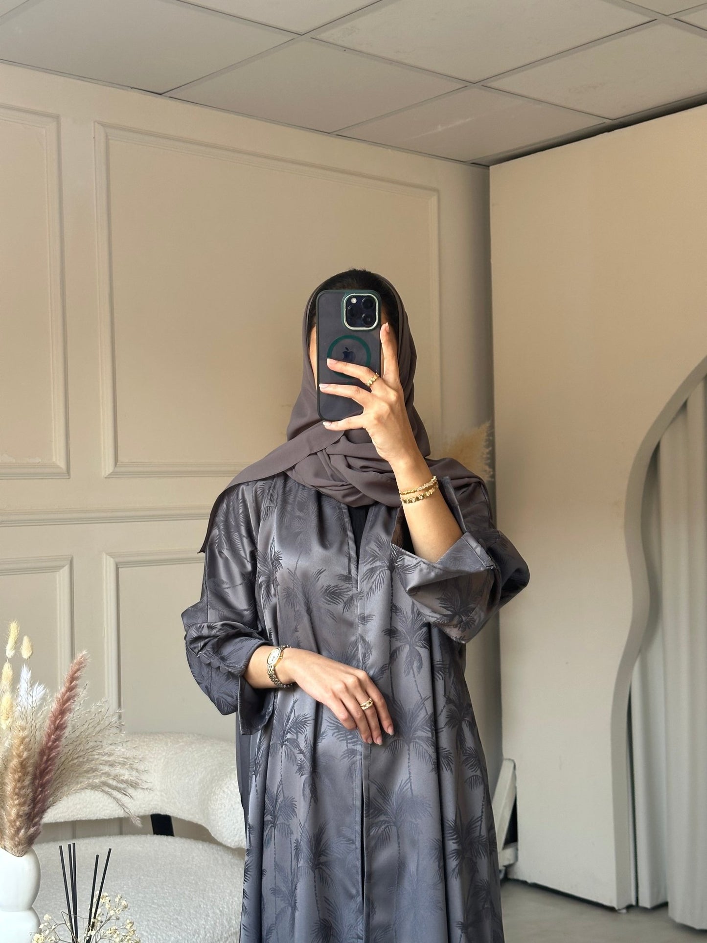 C 0754 - 03 Dark Grey Printed Abaya