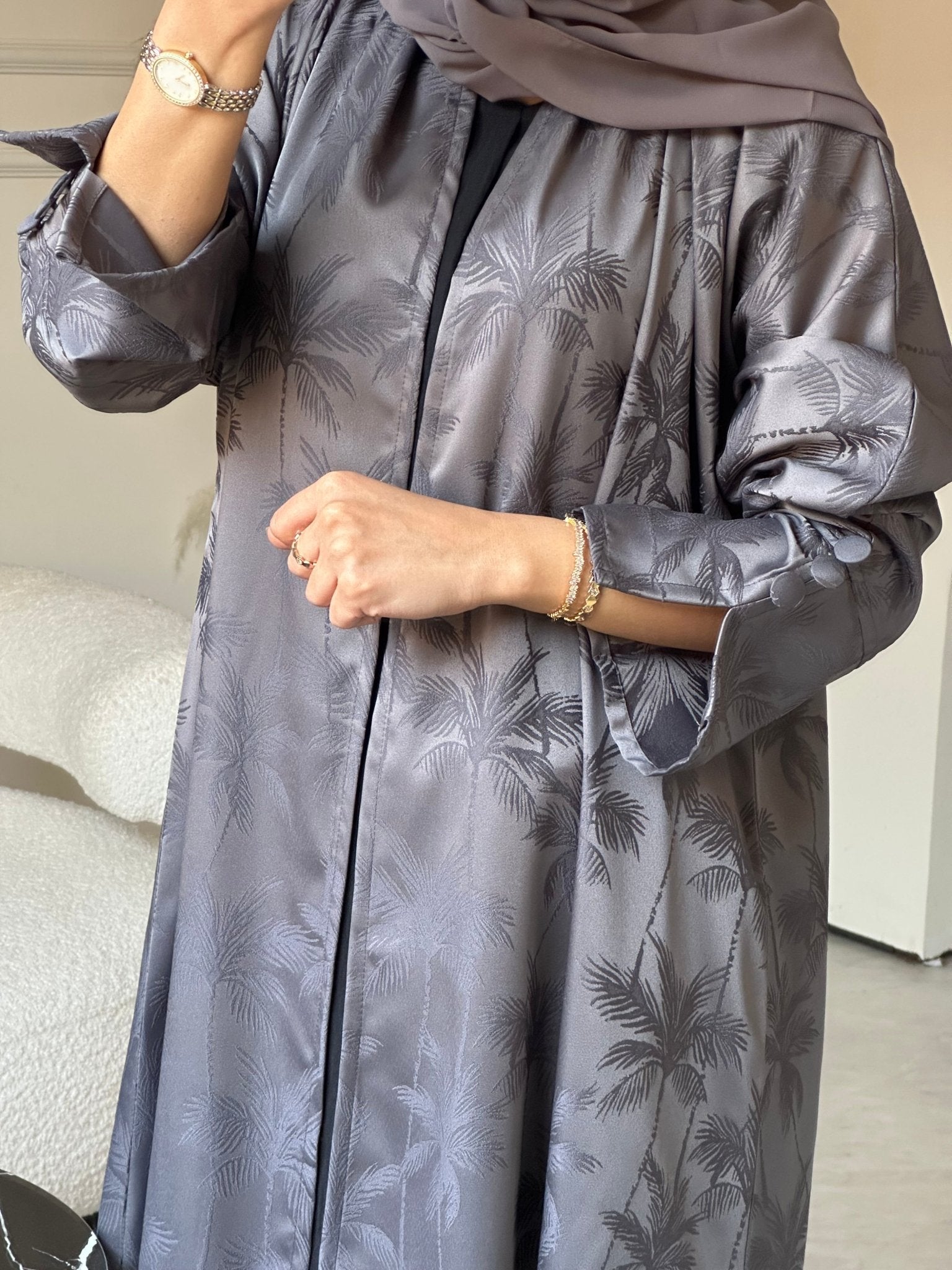 C 0754 - 03 Dark Grey Printed Abaya