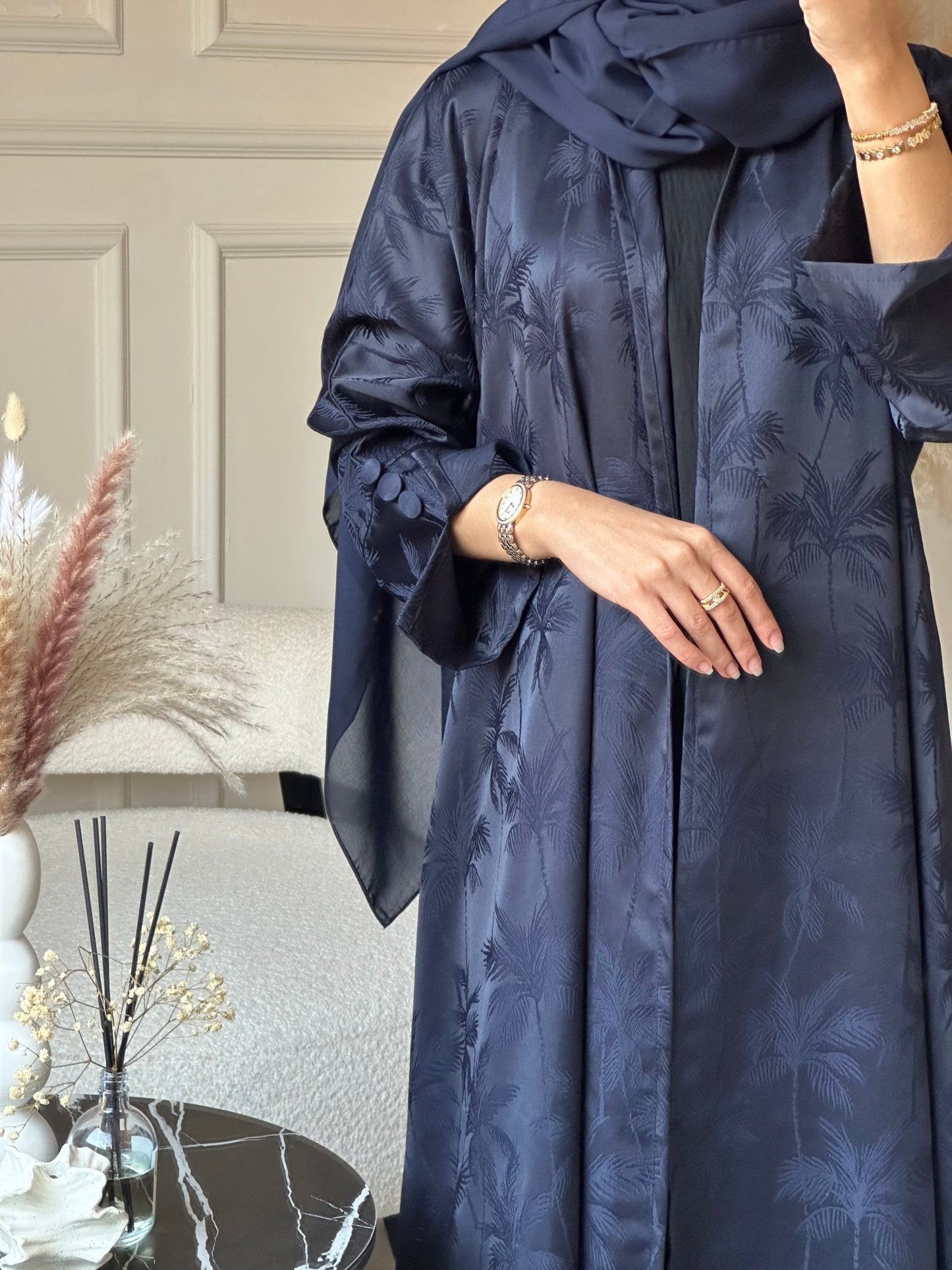 C 0754 - 04 Navy Blue Printed Abaya