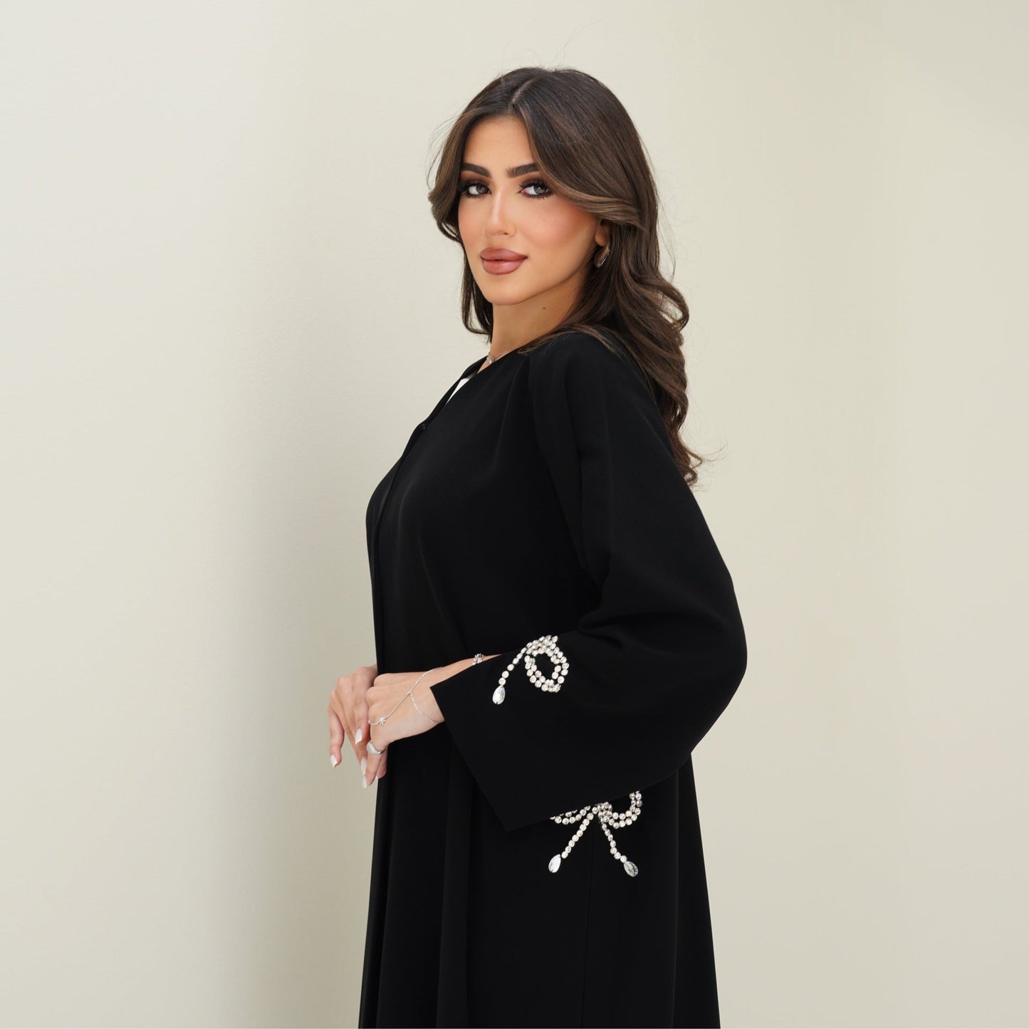 C 0755 Black Bow Beaded Abaya