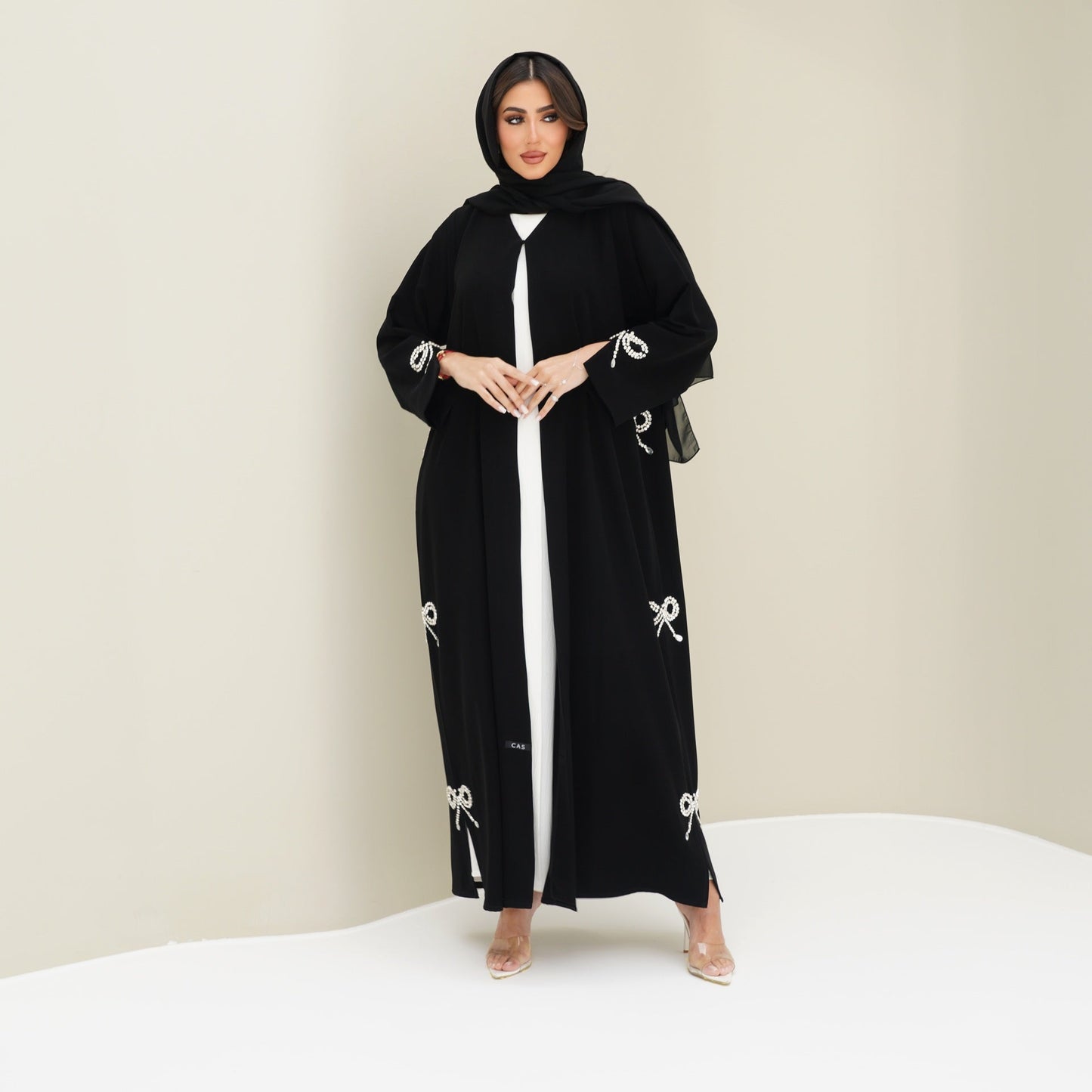 C 0755 Black Bow Beaded Abaya