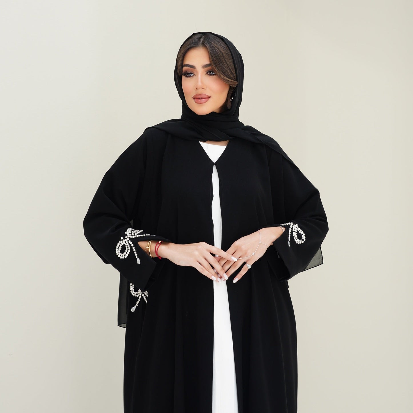 C 0755 Black Bow Beaded Abaya