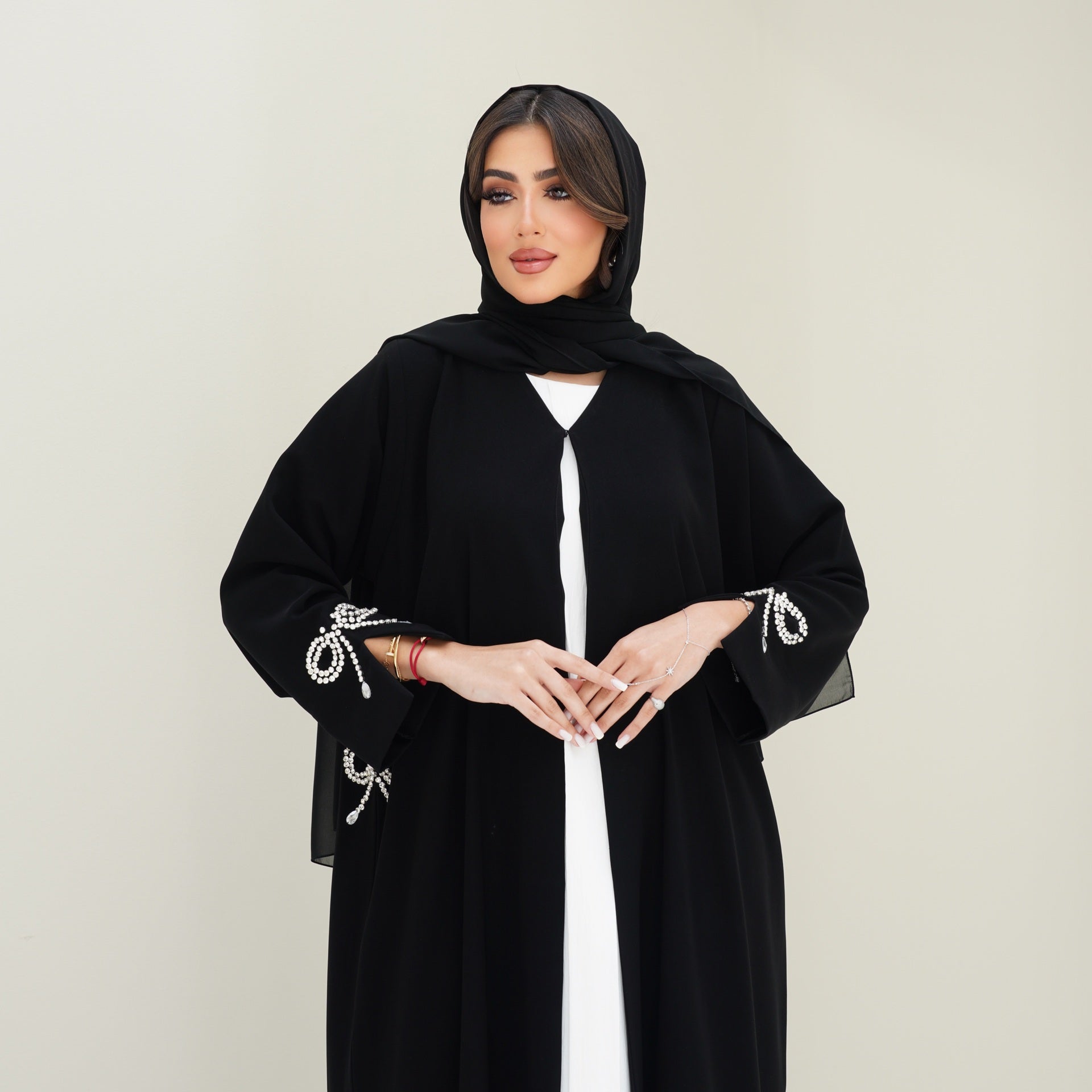 C 0755 Black Bow Beaded Abaya