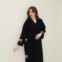 C 0755 Black Bow Beaded Abaya - XS / 49
