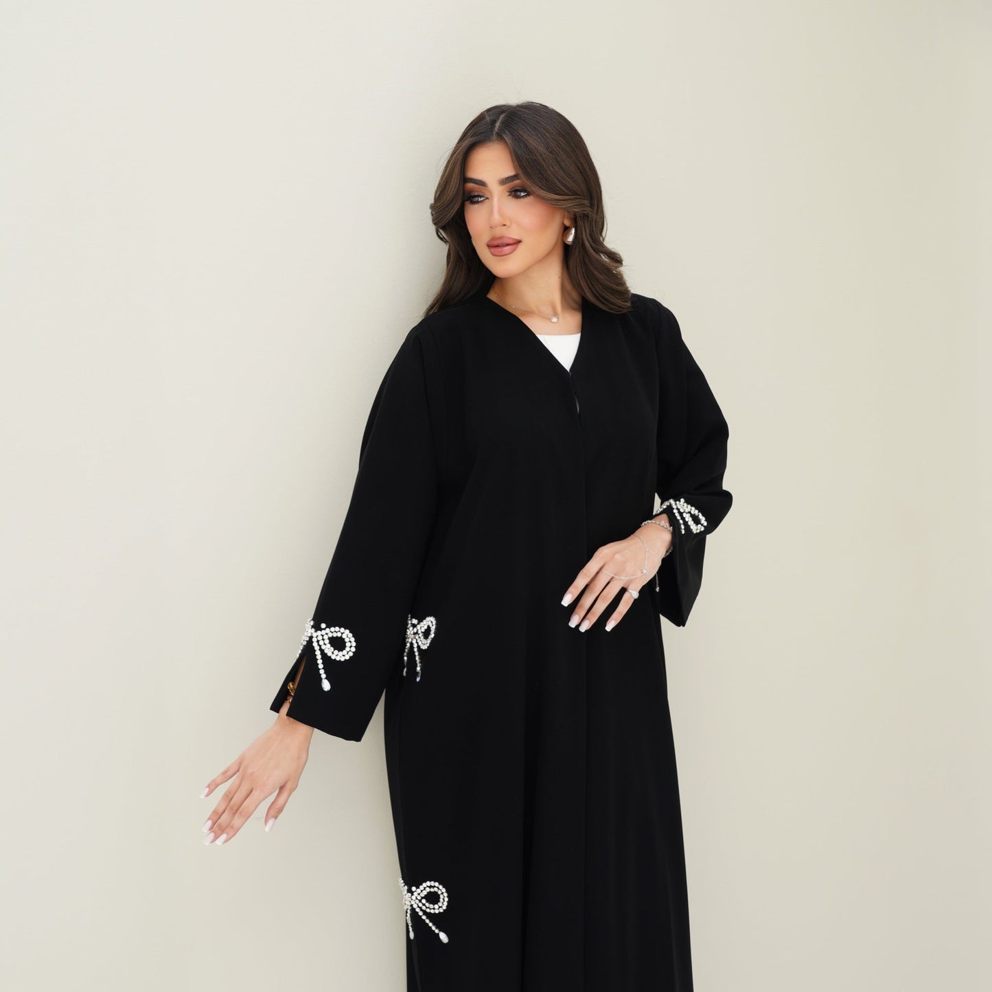 C 0755 Black Bow Beaded Abaya