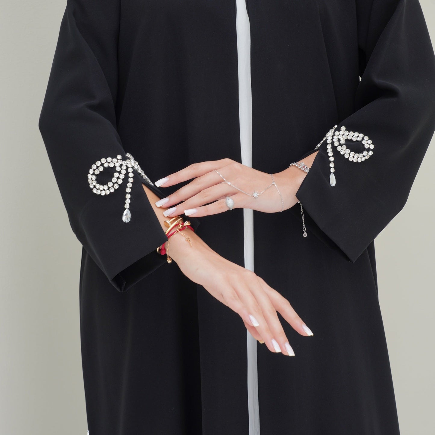 C 0755 Black Bow Beaded Abaya