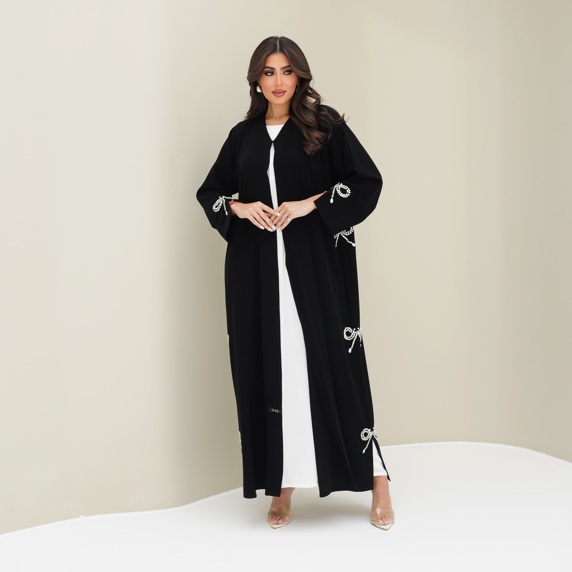 C 0755 Black Bow Beaded Abaya