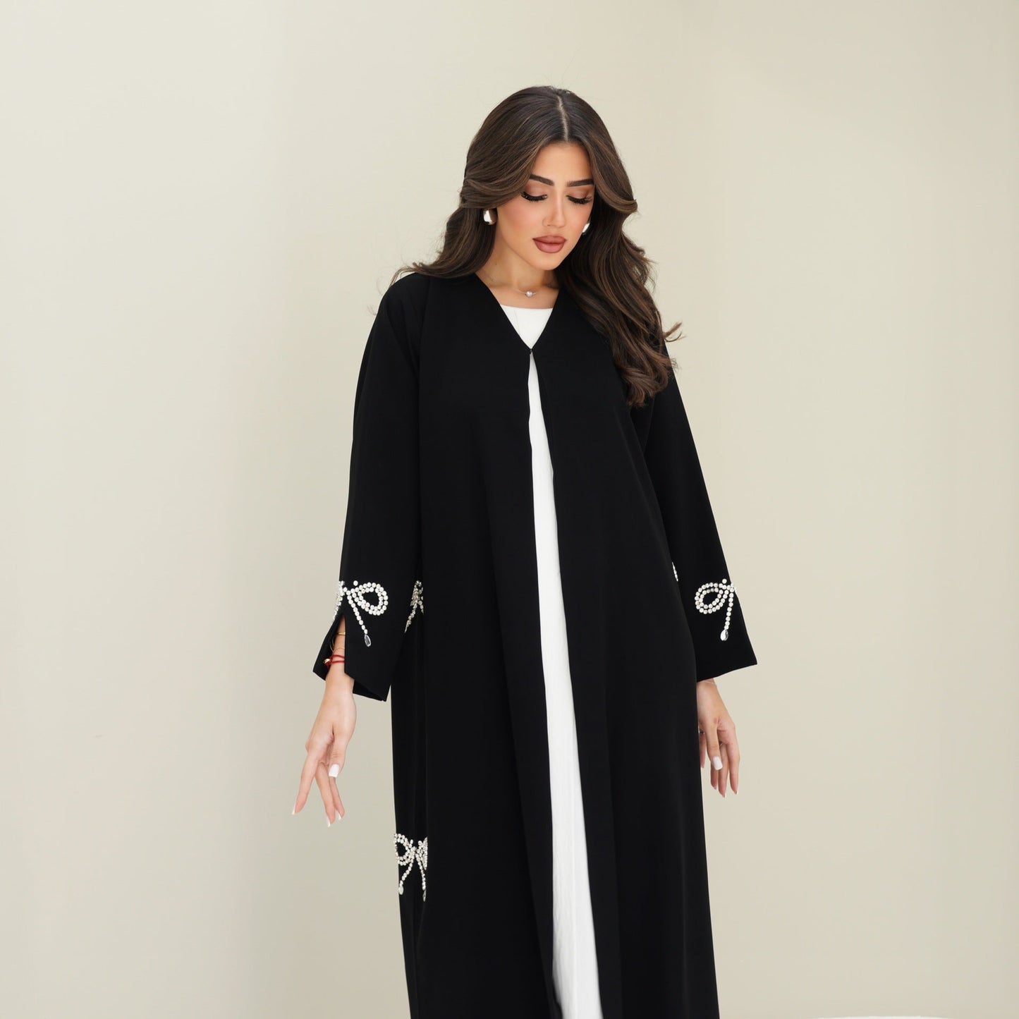 C 0755 Black Bow Beaded Abaya