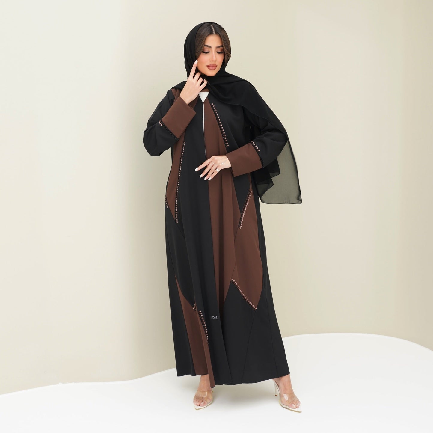 C 0756 Black Brown Beaded Abaya