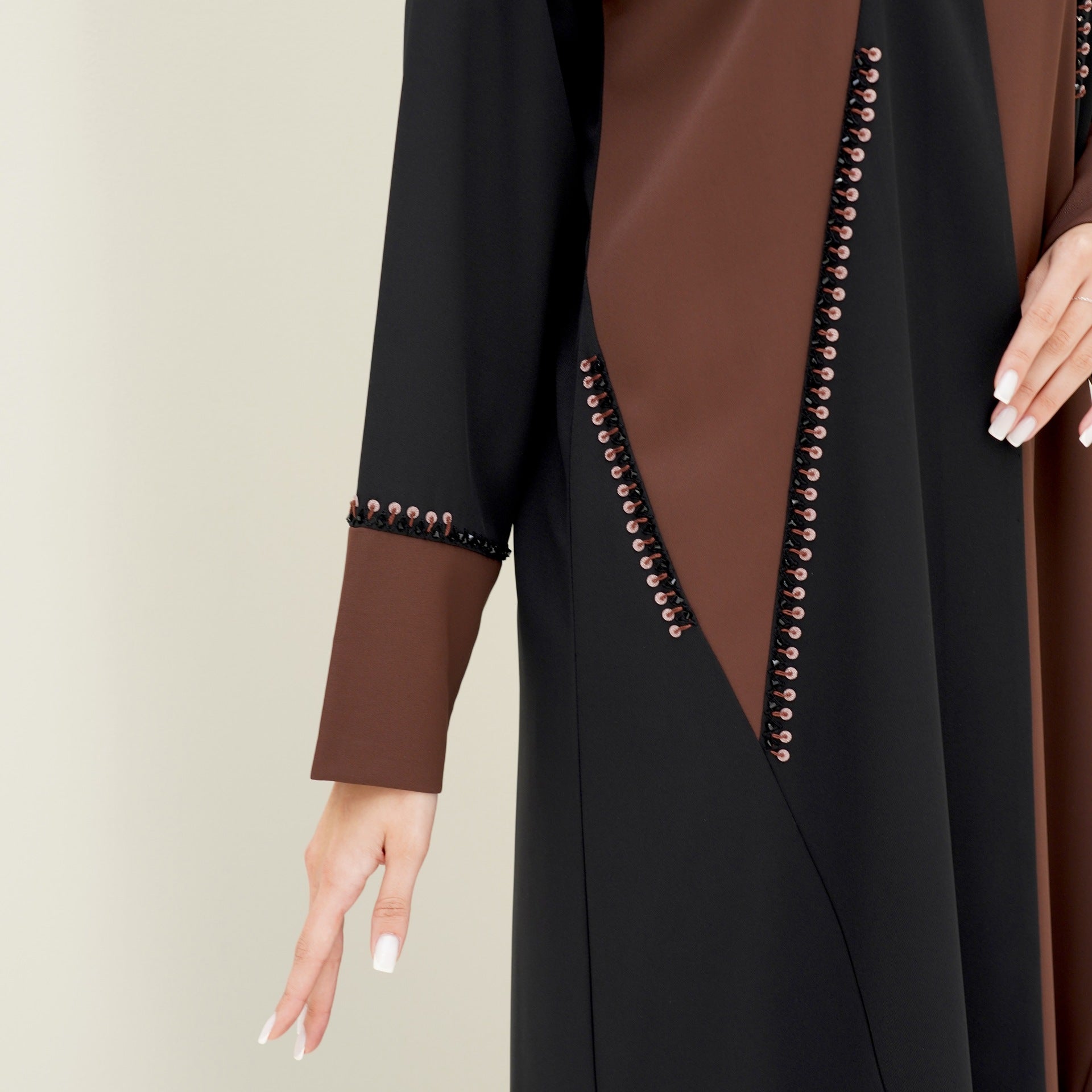 C 0756 Black Brown Beaded Abaya