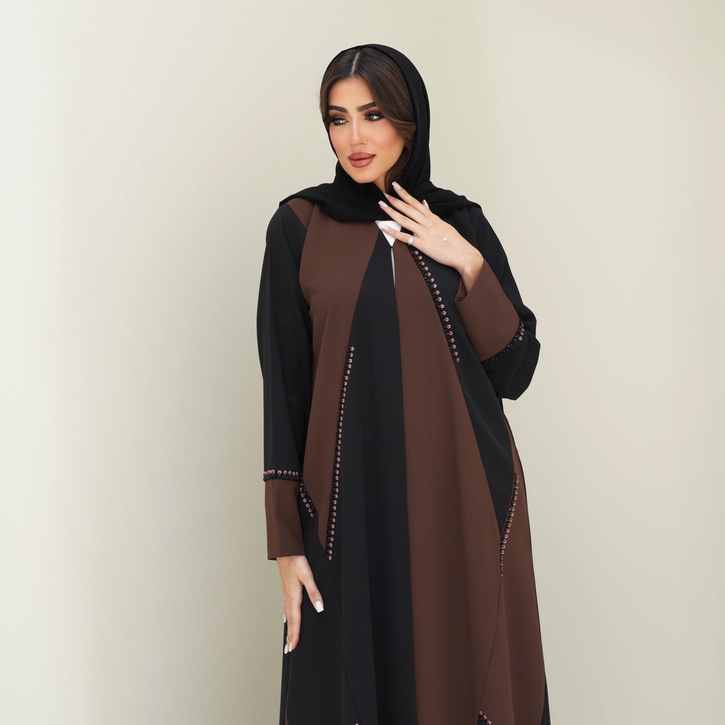 C 0756 Black Brown Beaded Abaya