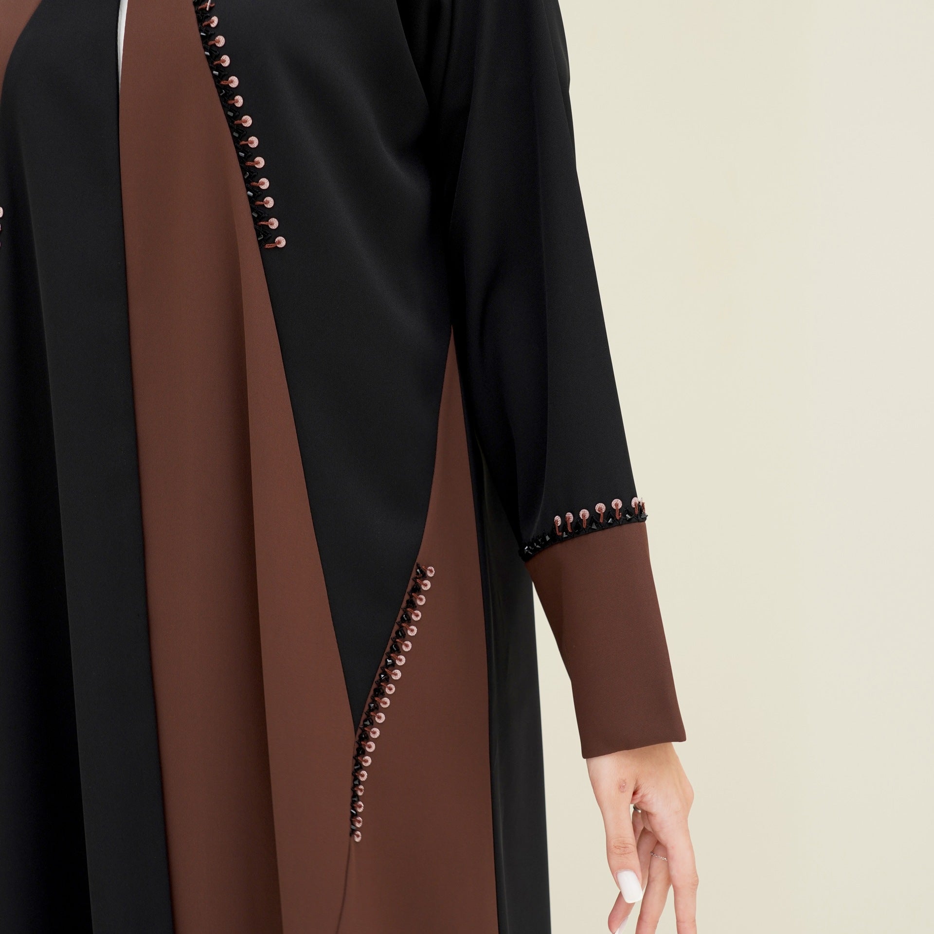 C 0756 Black Brown Beaded Abaya