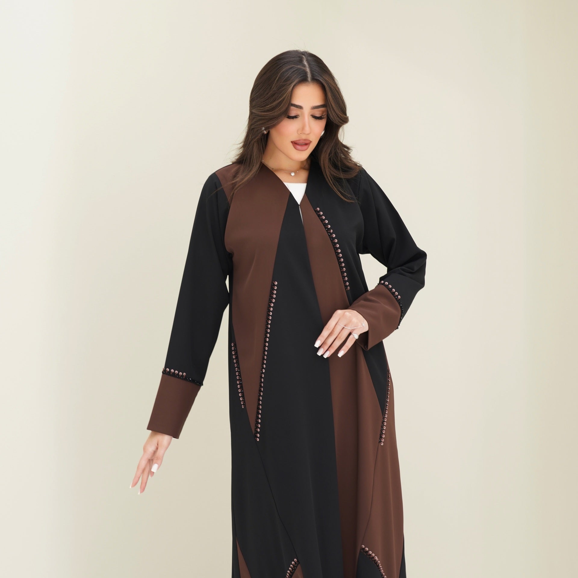 C 0756 Black Brown Beaded Abaya