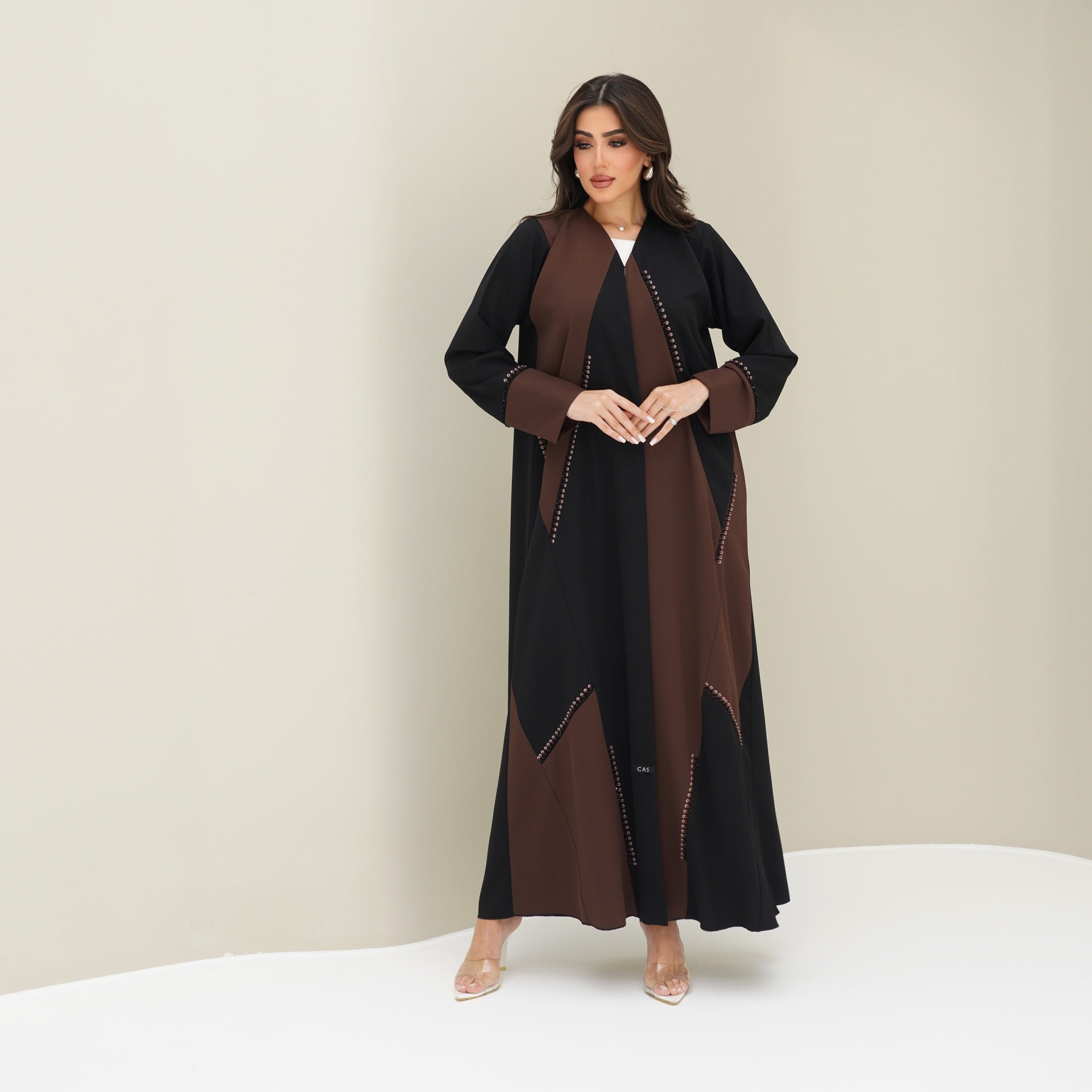 C 0756 Black Brown Beaded Abaya