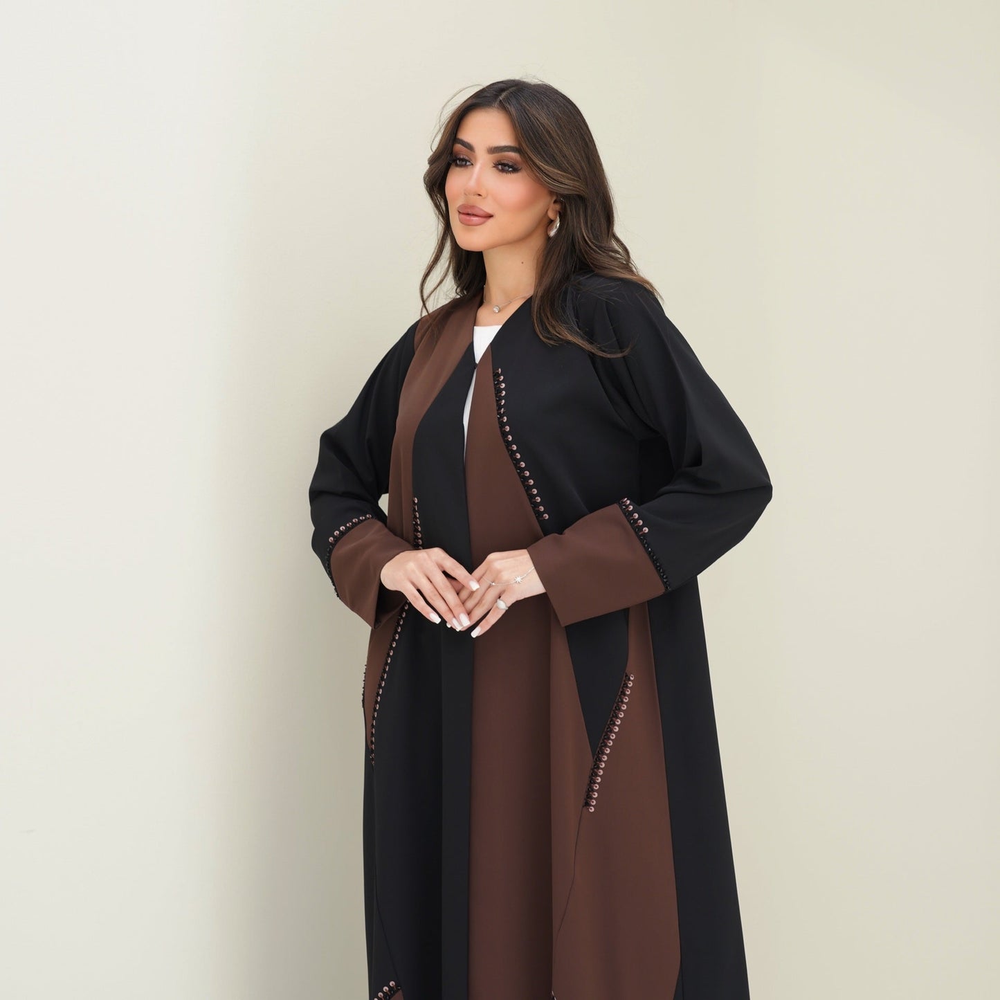 C 0756 Black Brown Beaded Abaya