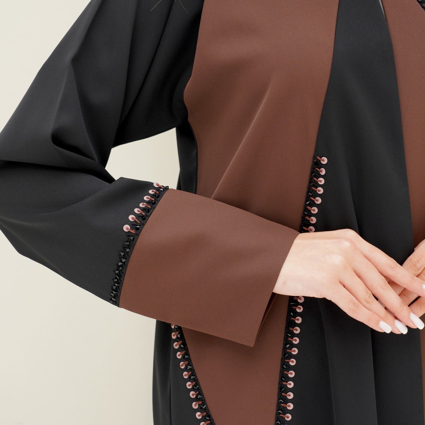 C 0756 Black Brown Beaded Abaya