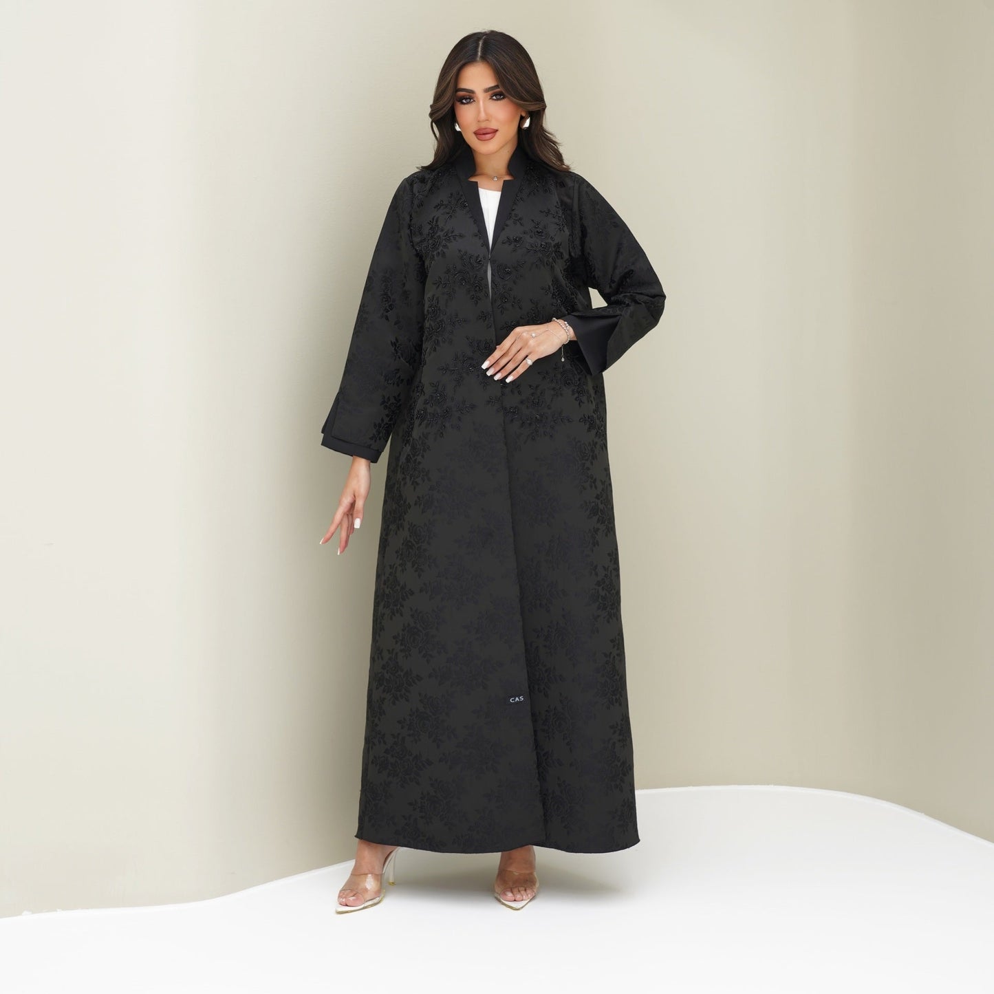 C 0760 Black Printed Coat Abaya