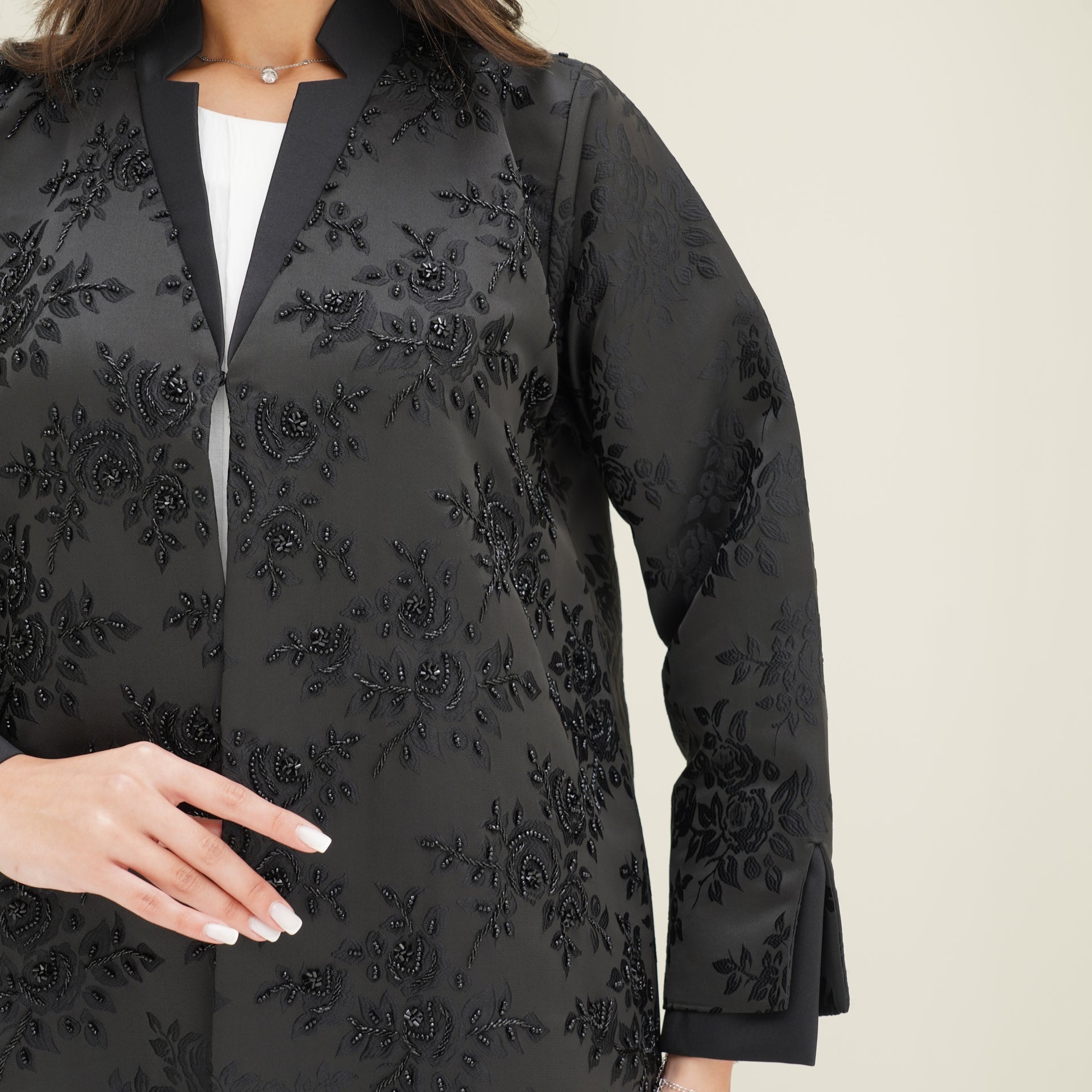 C 0760 Black Printed Coat Abaya