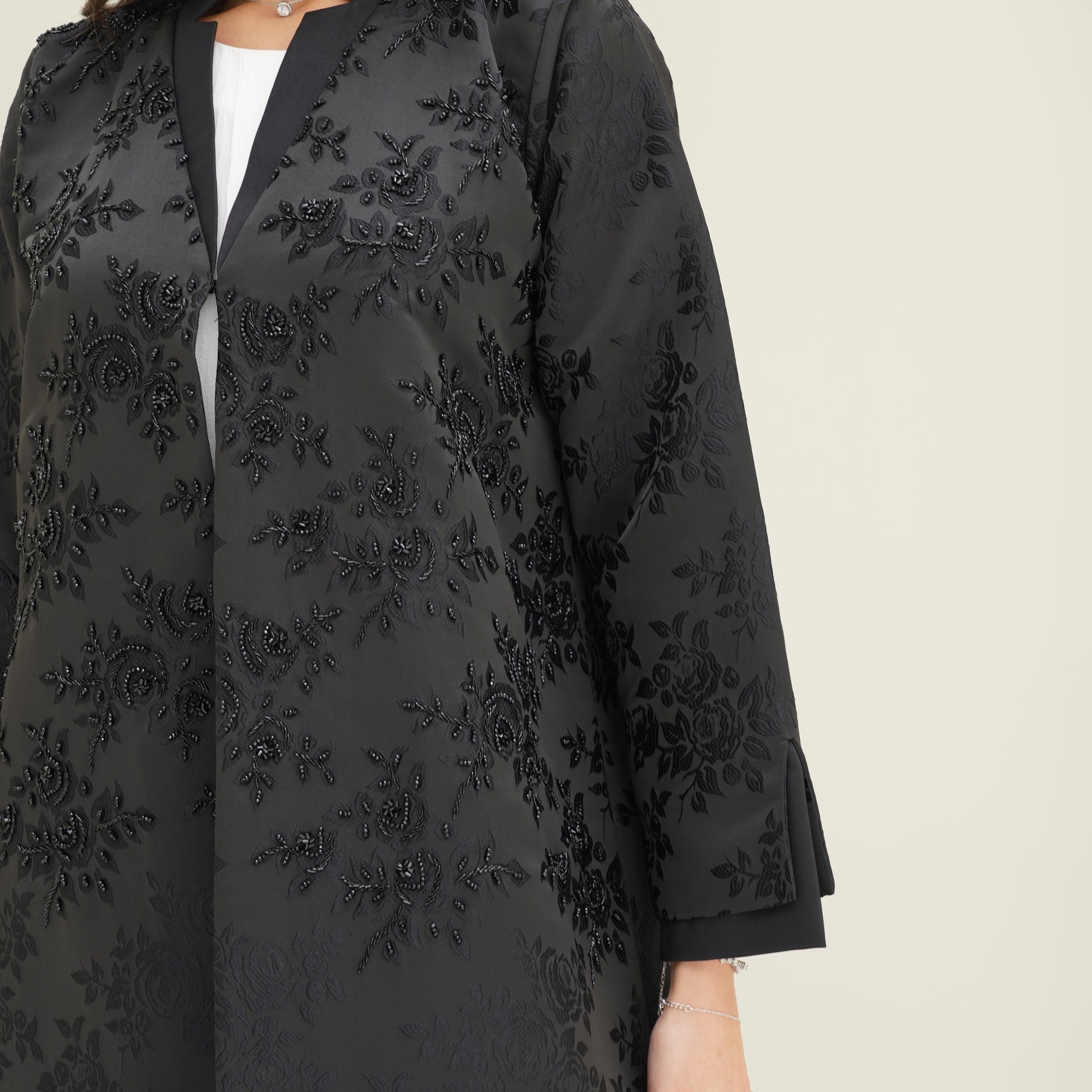 C 0760 Black Printed Coat Abaya