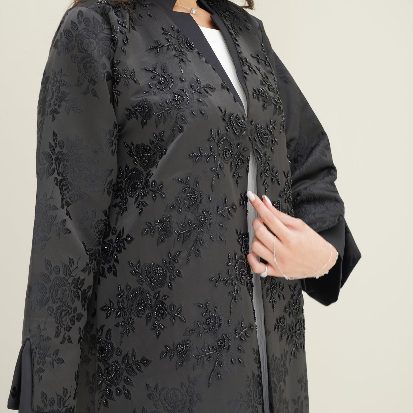 C 0760 Black Printed Coat Abaya