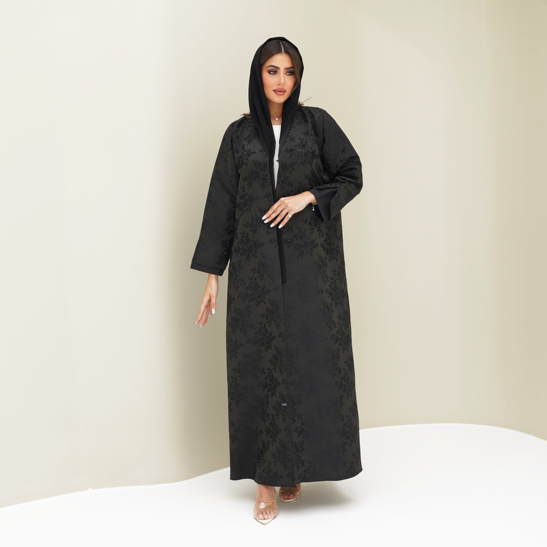 C 0760 Black Printed Coat Abaya