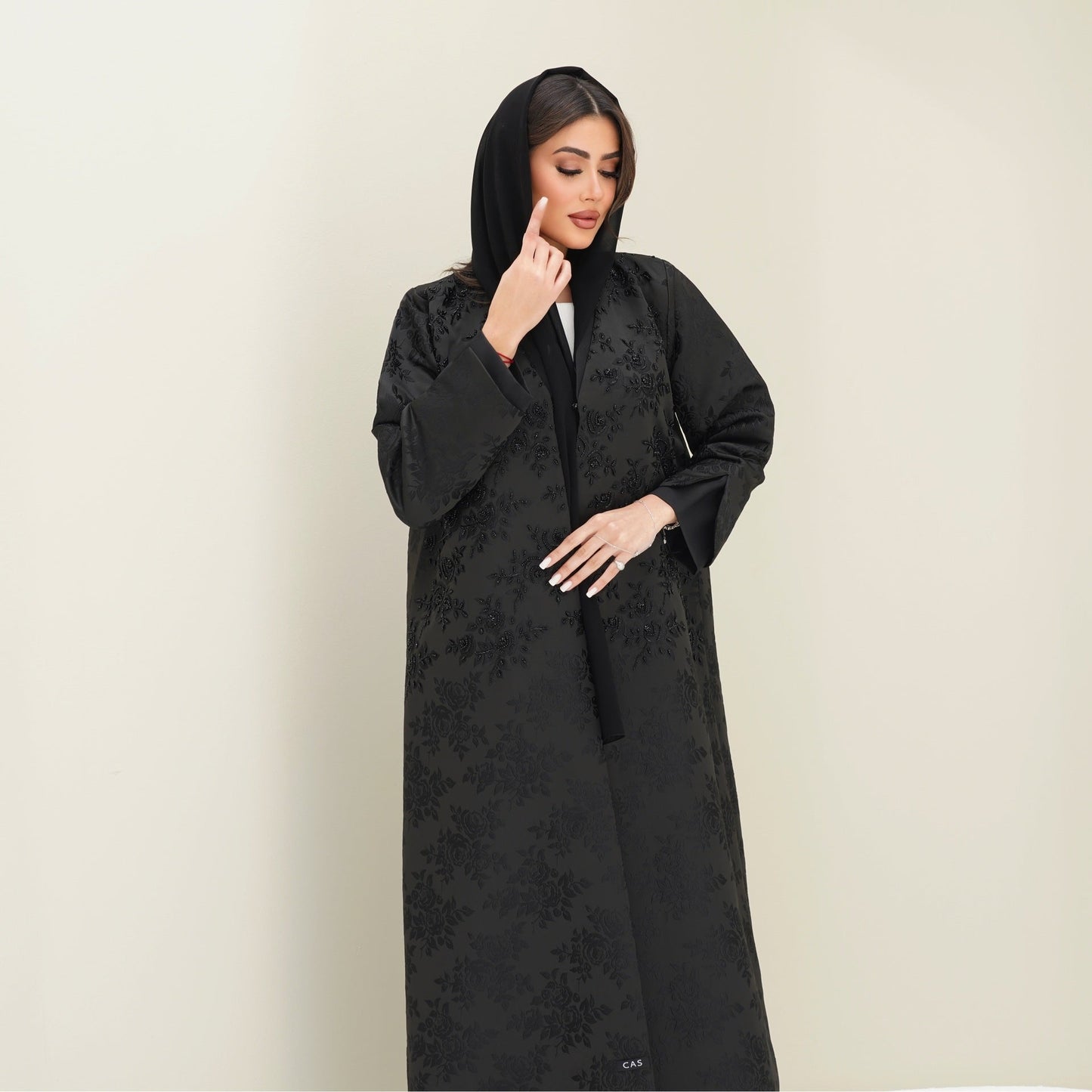 C 0760 Black Printed Coat Abaya