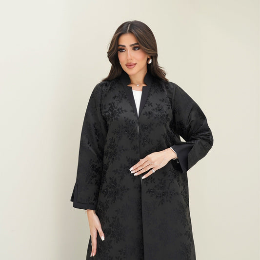 C 0760 Black Printed Coat Abaya