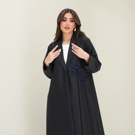 C 0761 Black Floral Coat Abaya