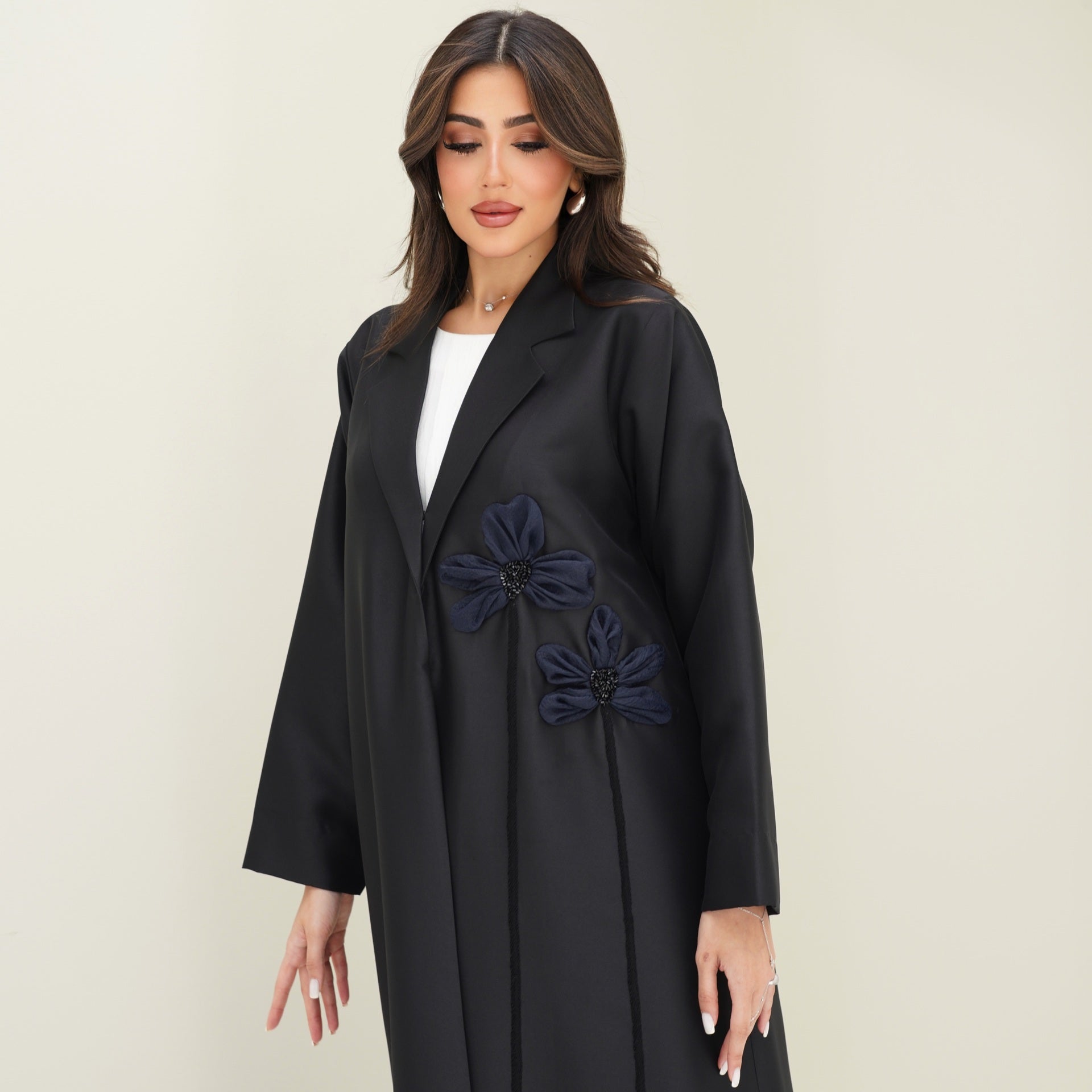 C 0761 Black Floral Coat Abaya