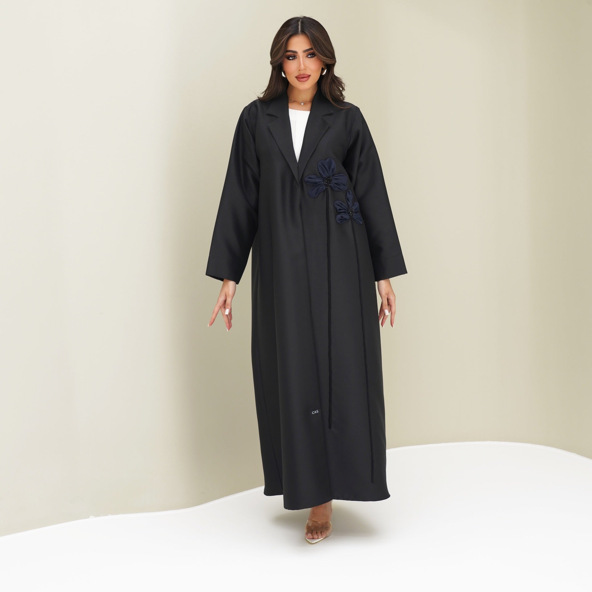 C 0761 Black Floral Coat Abaya