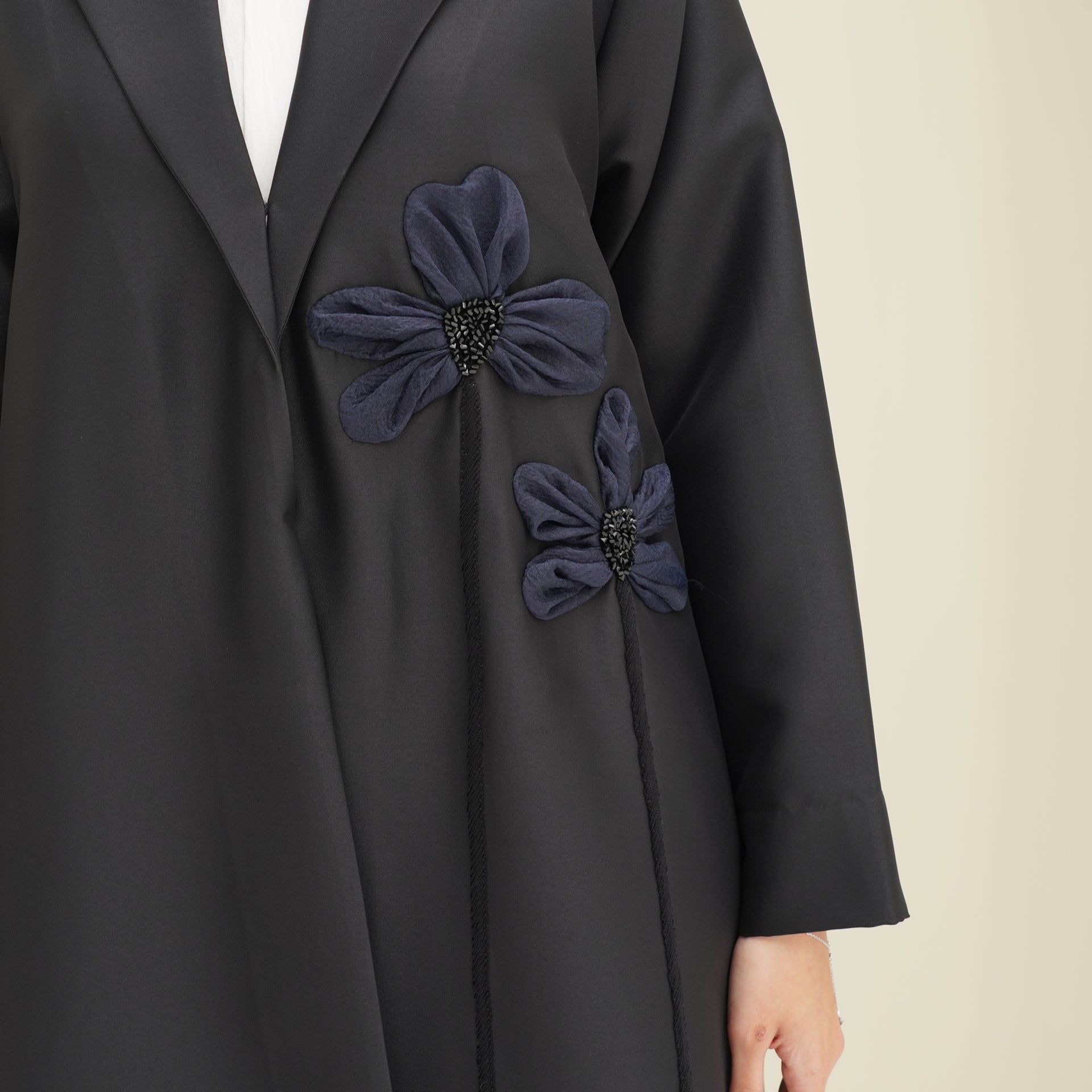 C 0761 Black Floral Coat Abaya