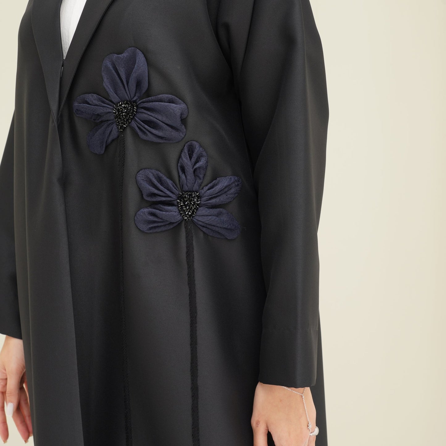 C 0761 Black Floral Coat Abaya