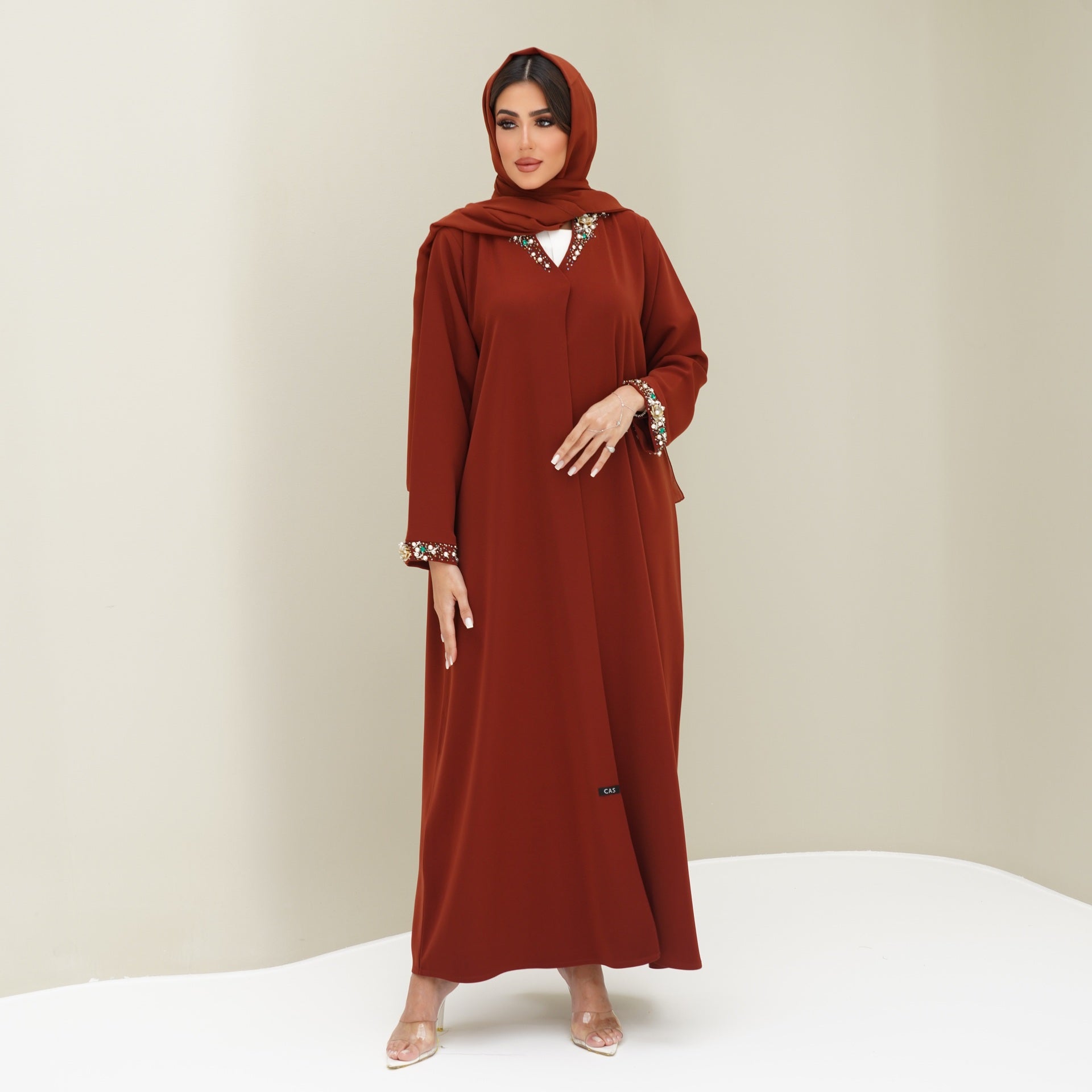 C 0766 Burnt Orange Beaded Abaya