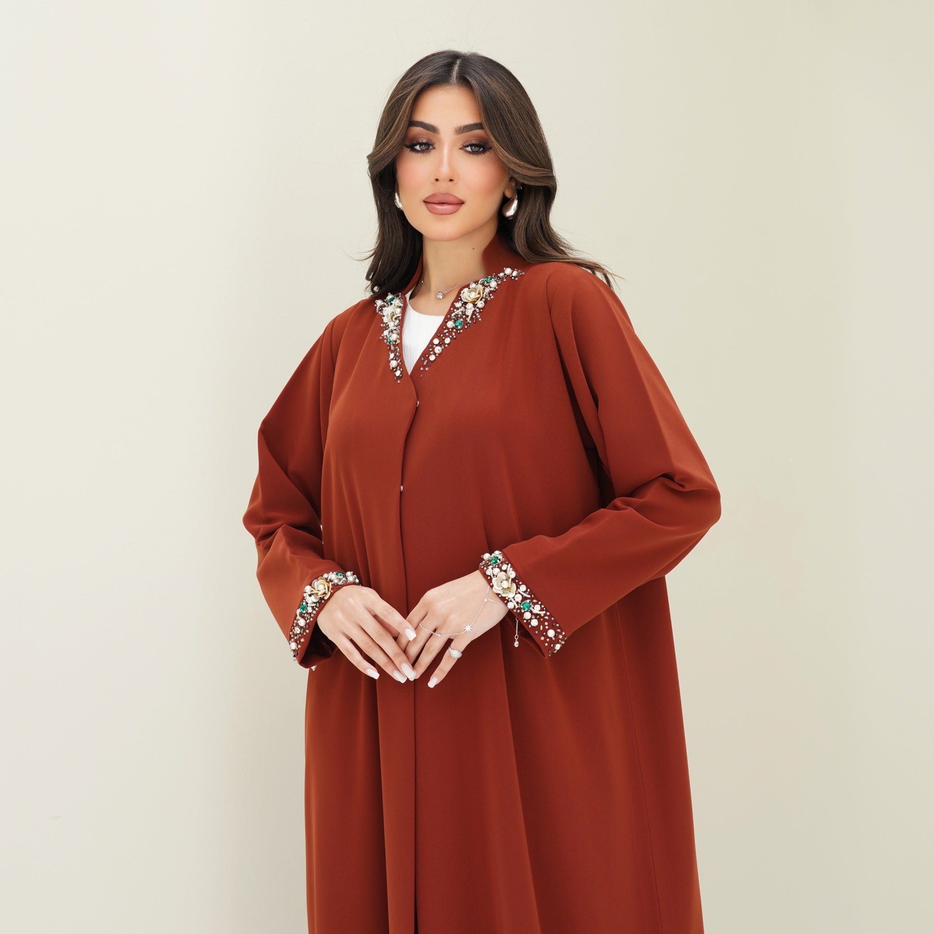 C 0766 Burnt Orange Beaded Abaya