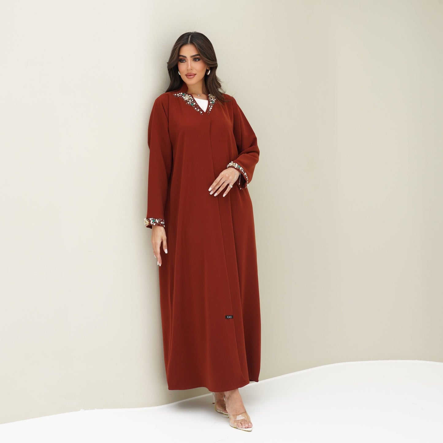 C 0766 Burnt Orange Beaded Abaya