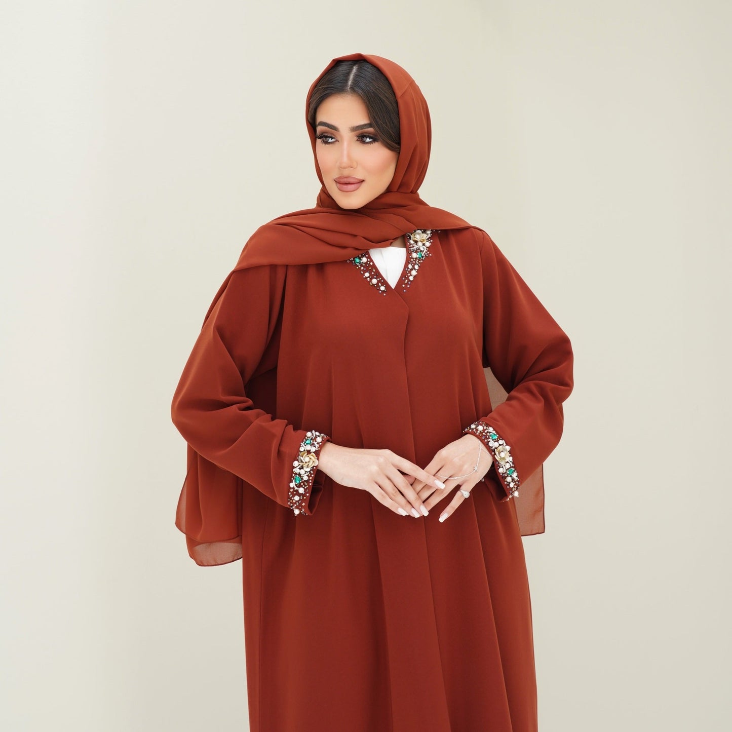 C 0766 Burnt Orange Beaded Abaya