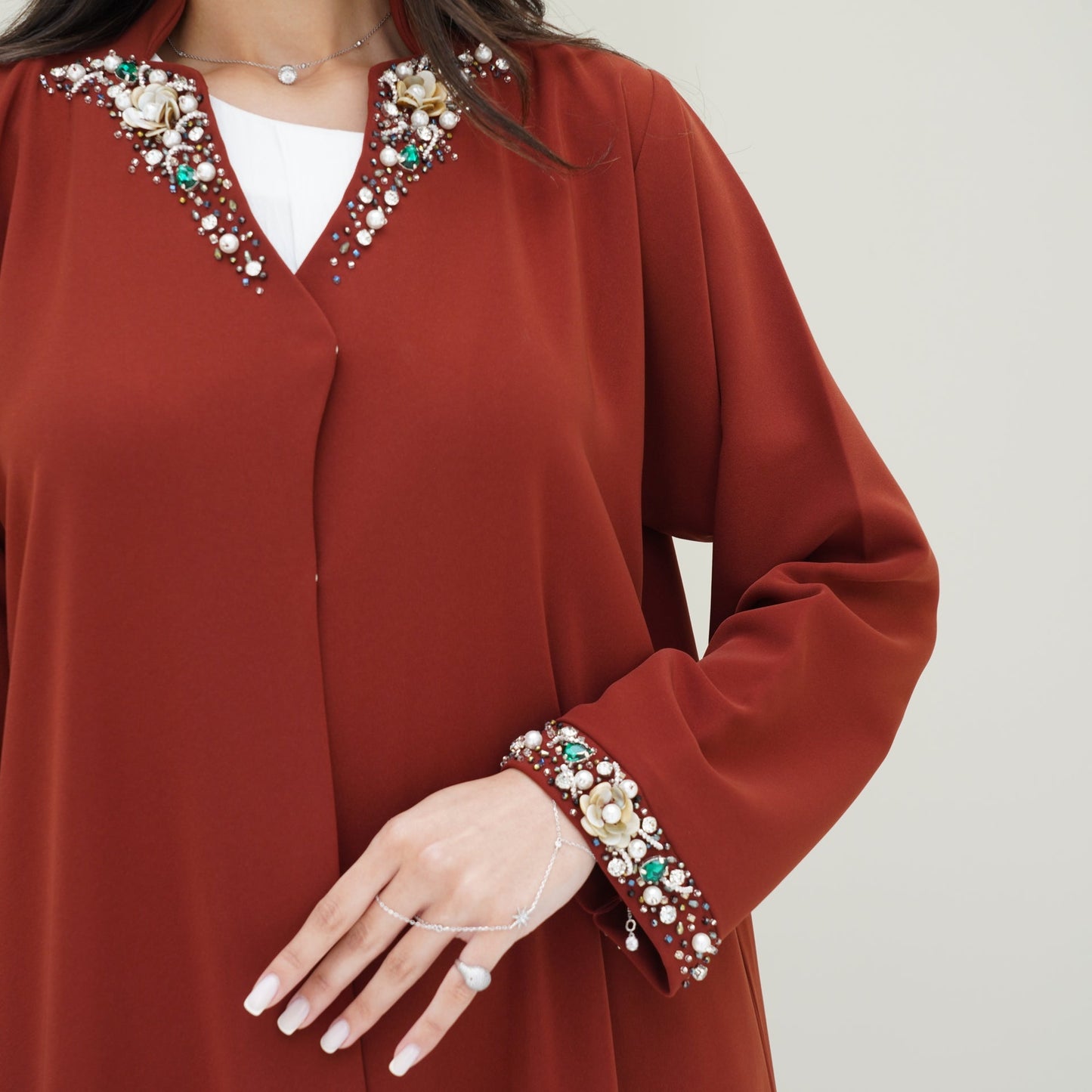 C 0766 Burnt Orange Beaded Abaya