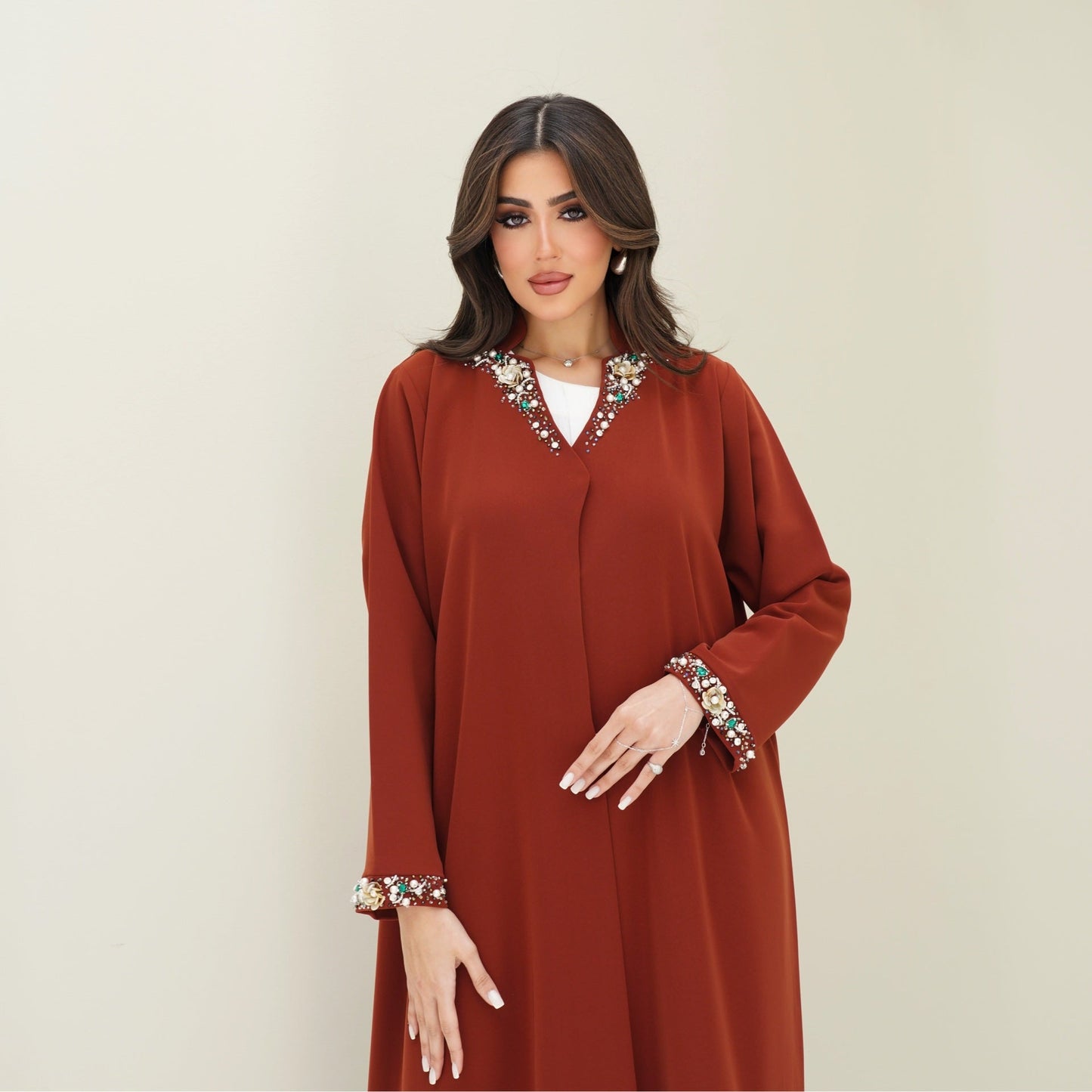 C 0766 Burnt Orange Beaded Abaya