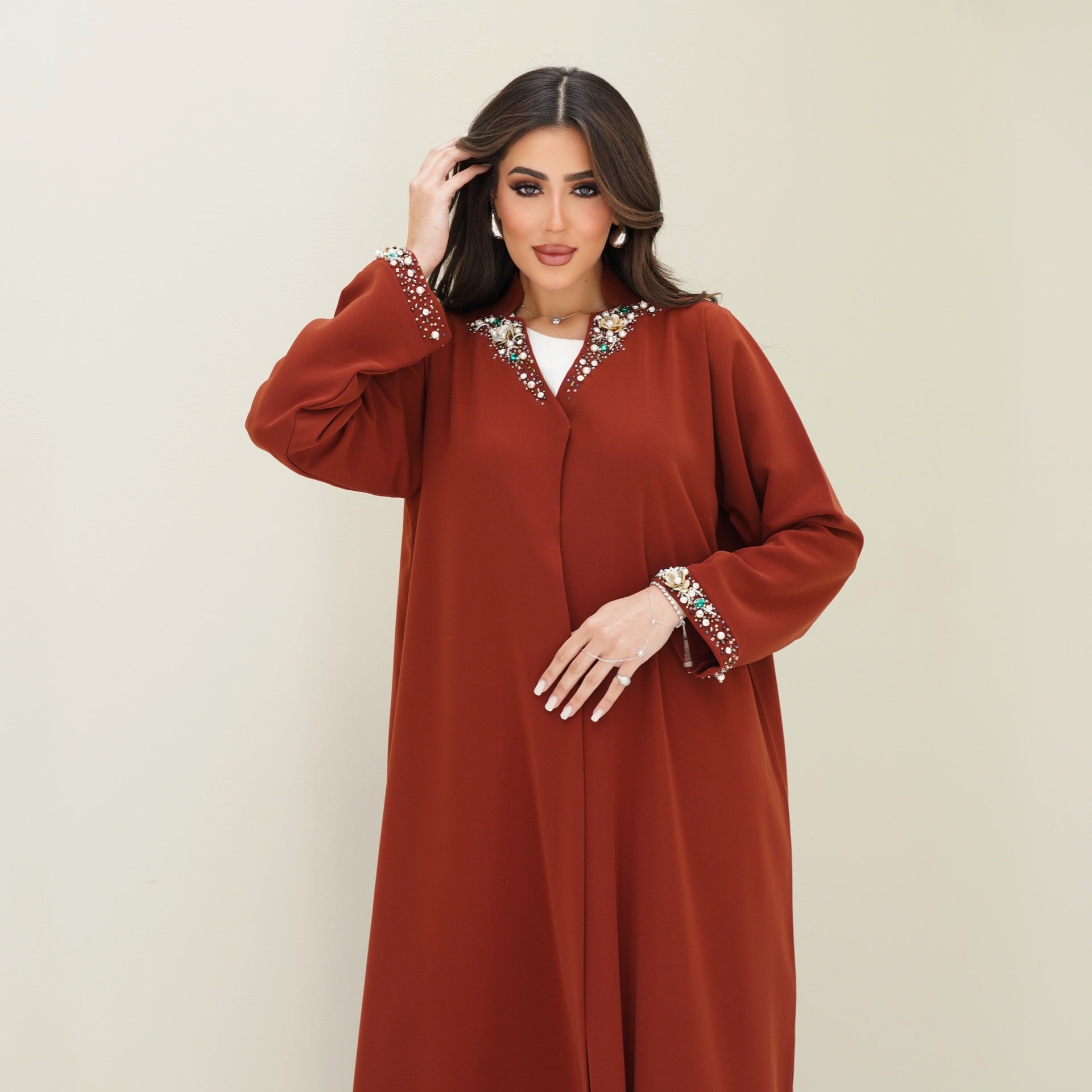 C 0766 Burnt Orange Beaded Abaya